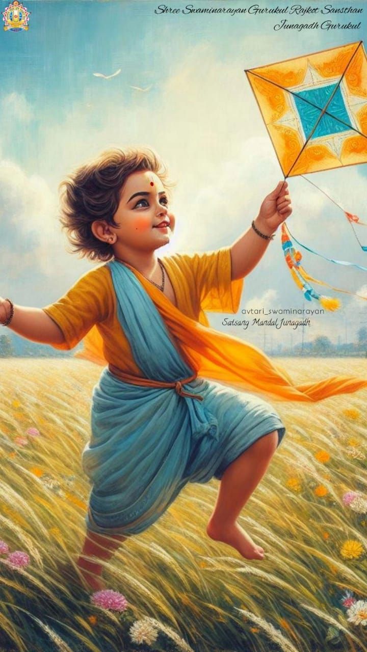 Young Swaminarayan with a colorful kite