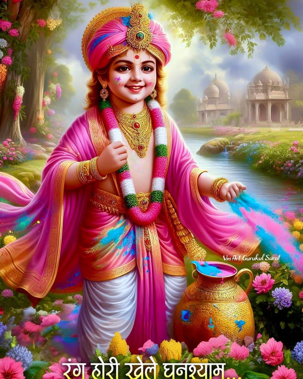 Adorable Swaminarayan child with floral garland