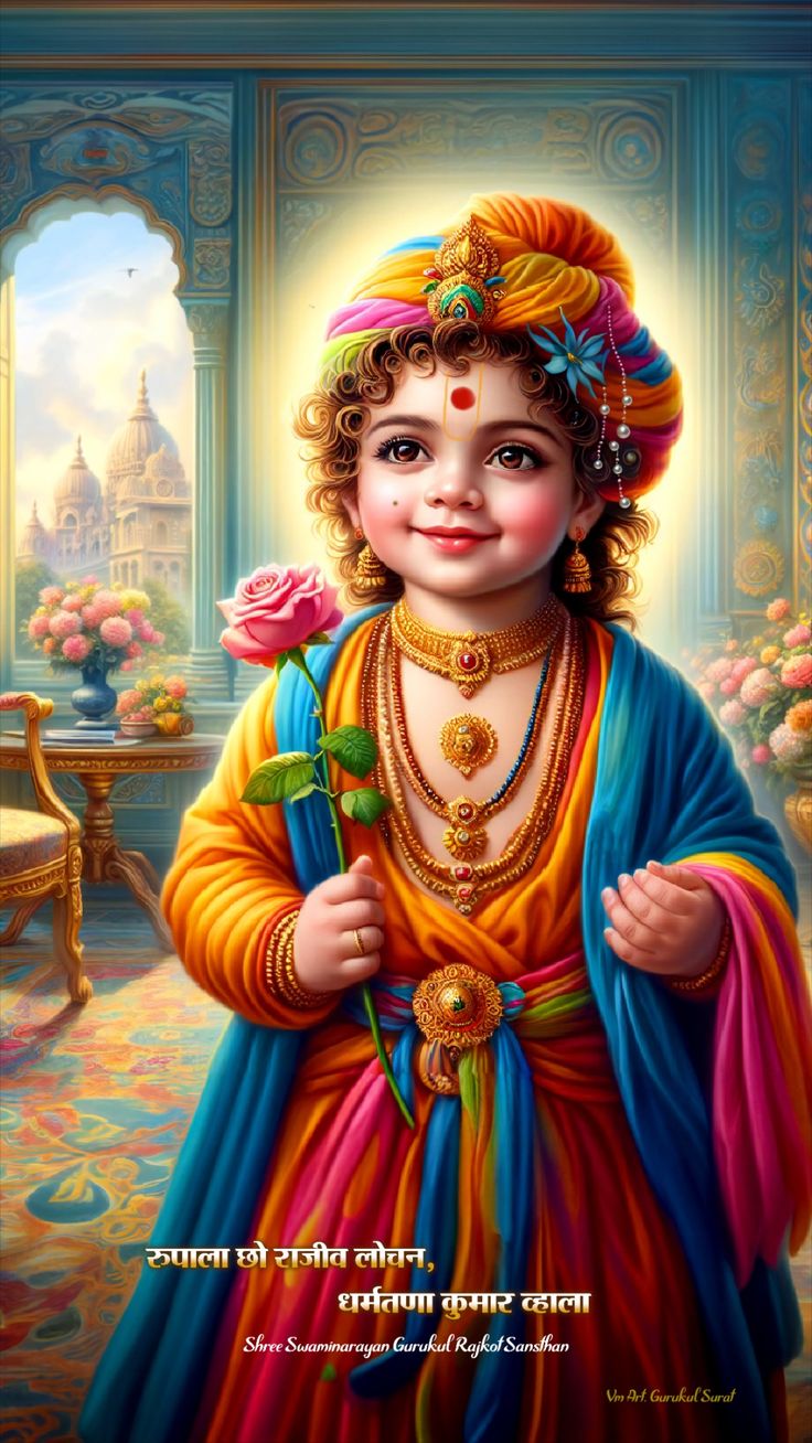 Young Swaminarayan with a flower