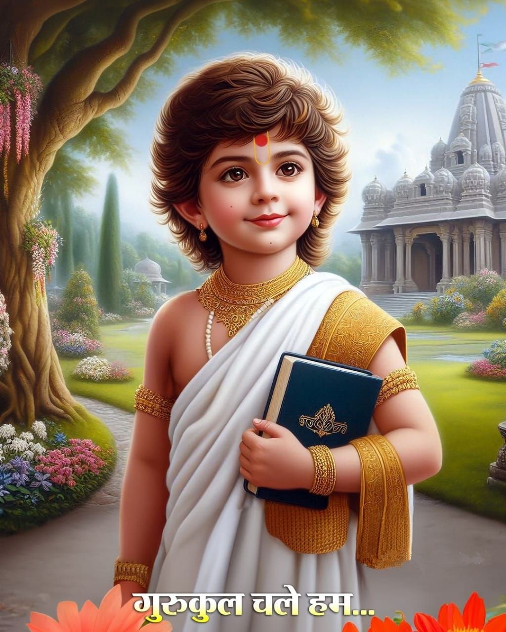 Young Swaminarayan with a sacred book