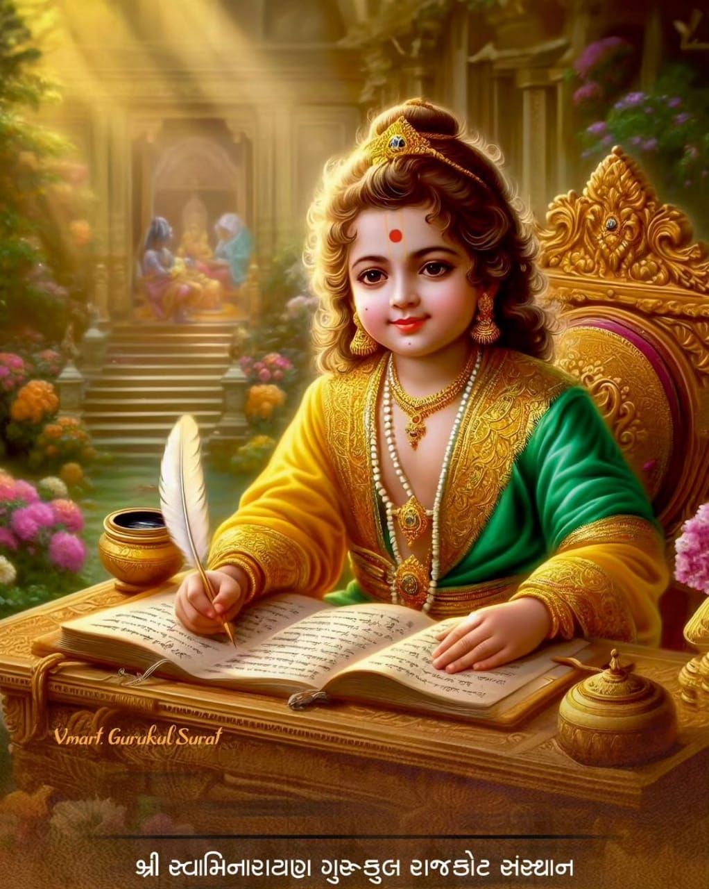 Young Swaminarayan writing on a book