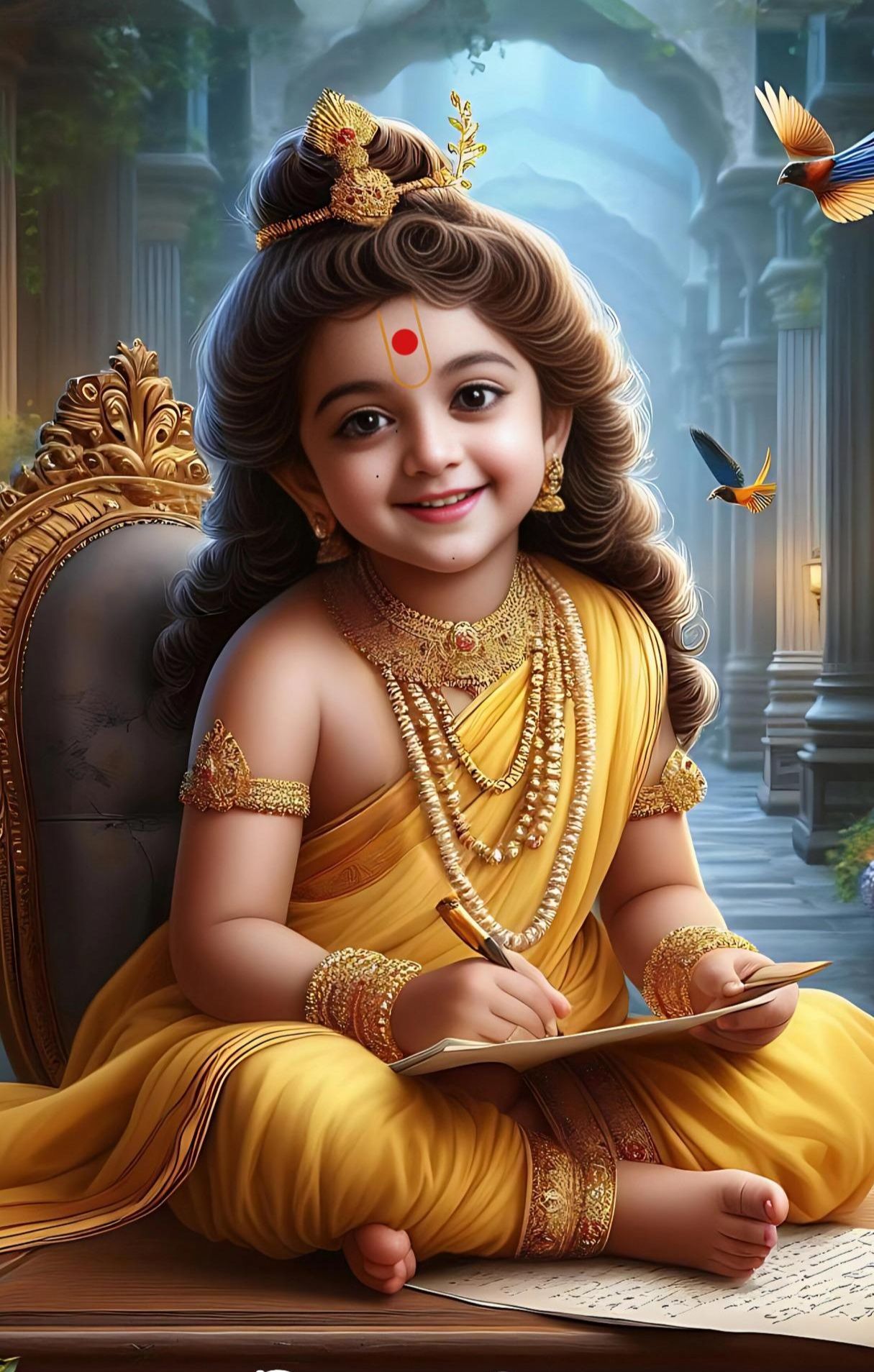 Young Swaminarayan writing on a page