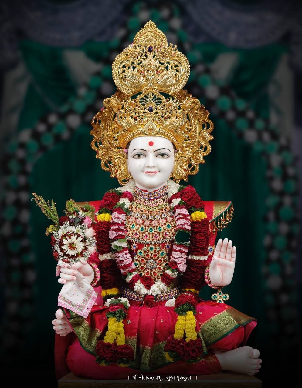 Swaminarayan adorned in floral finery