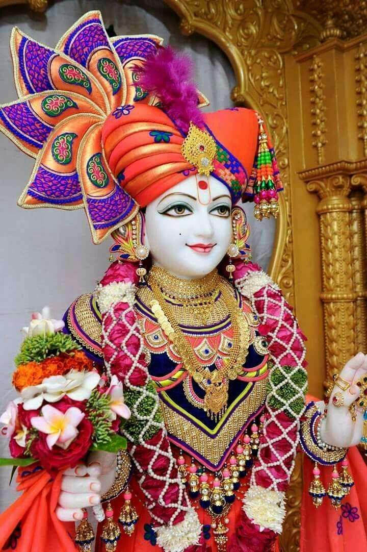 Swaminarayan Maharaj with ornate floral crown