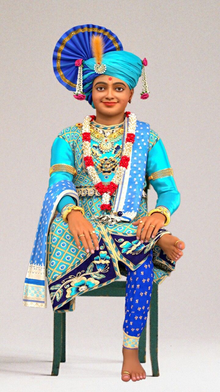 Swaminarayan in traditional blue attire