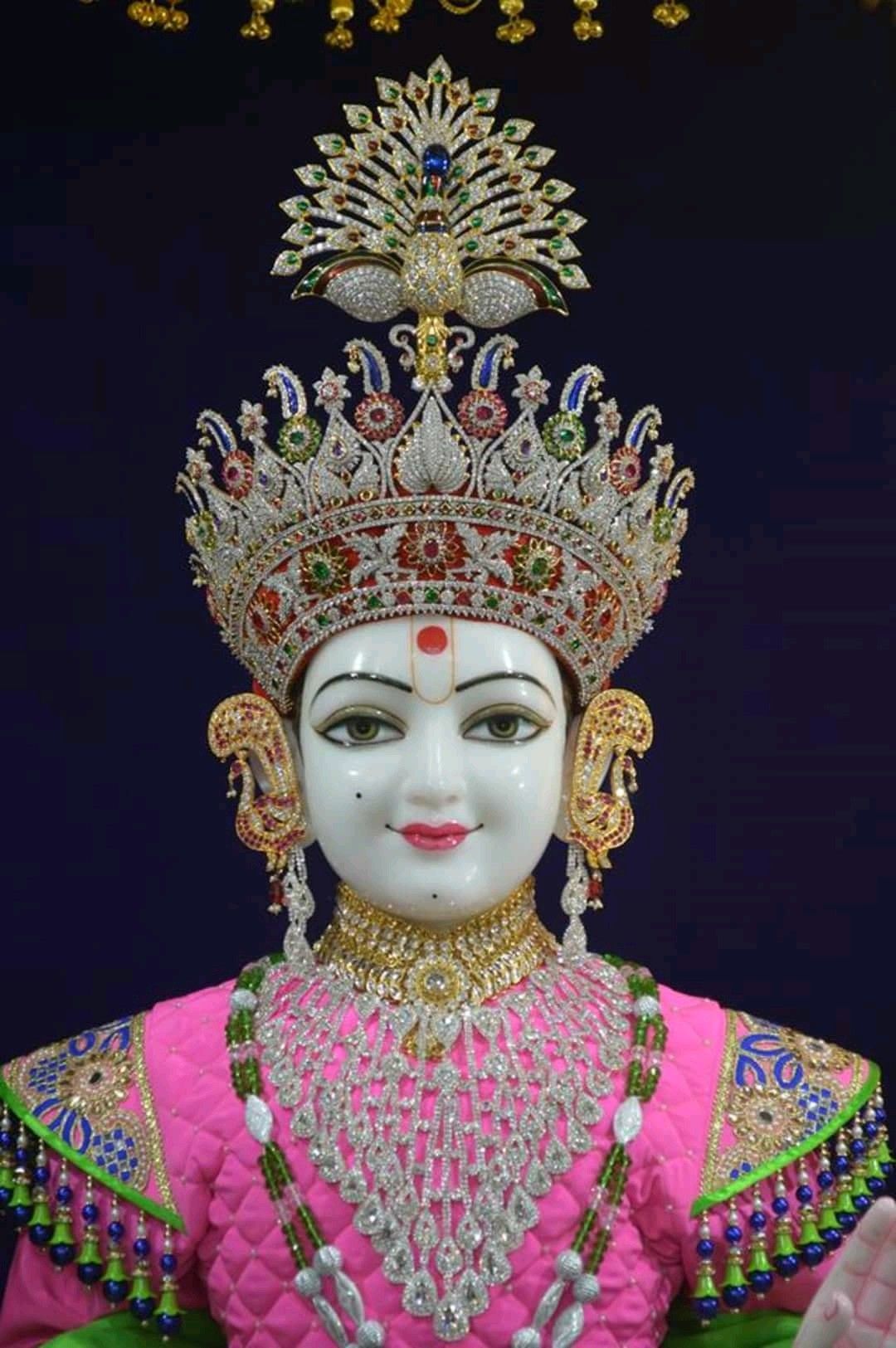 Swaminarayan with ornate crown and necklace