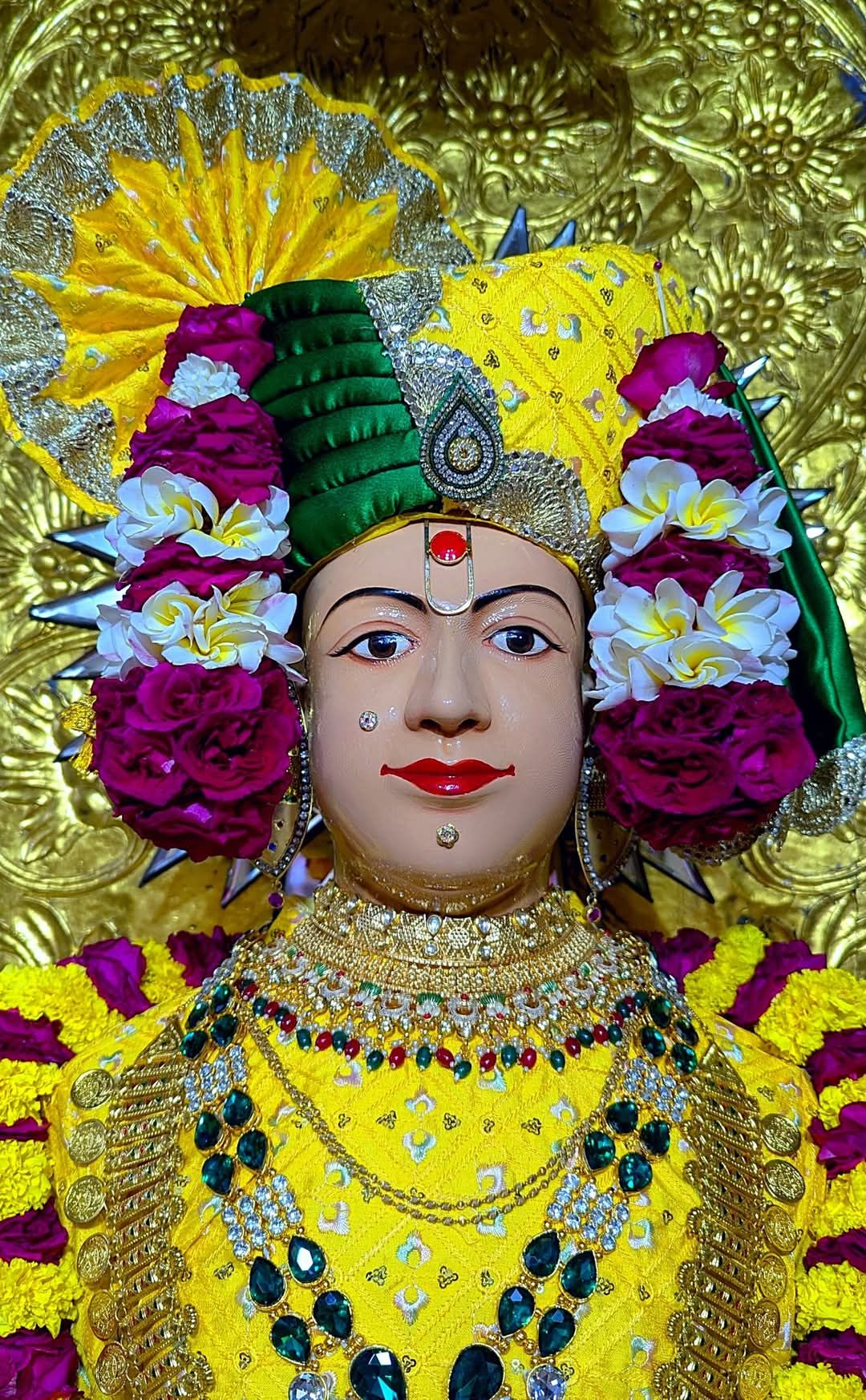 Swaminarayan with flower crown portrait