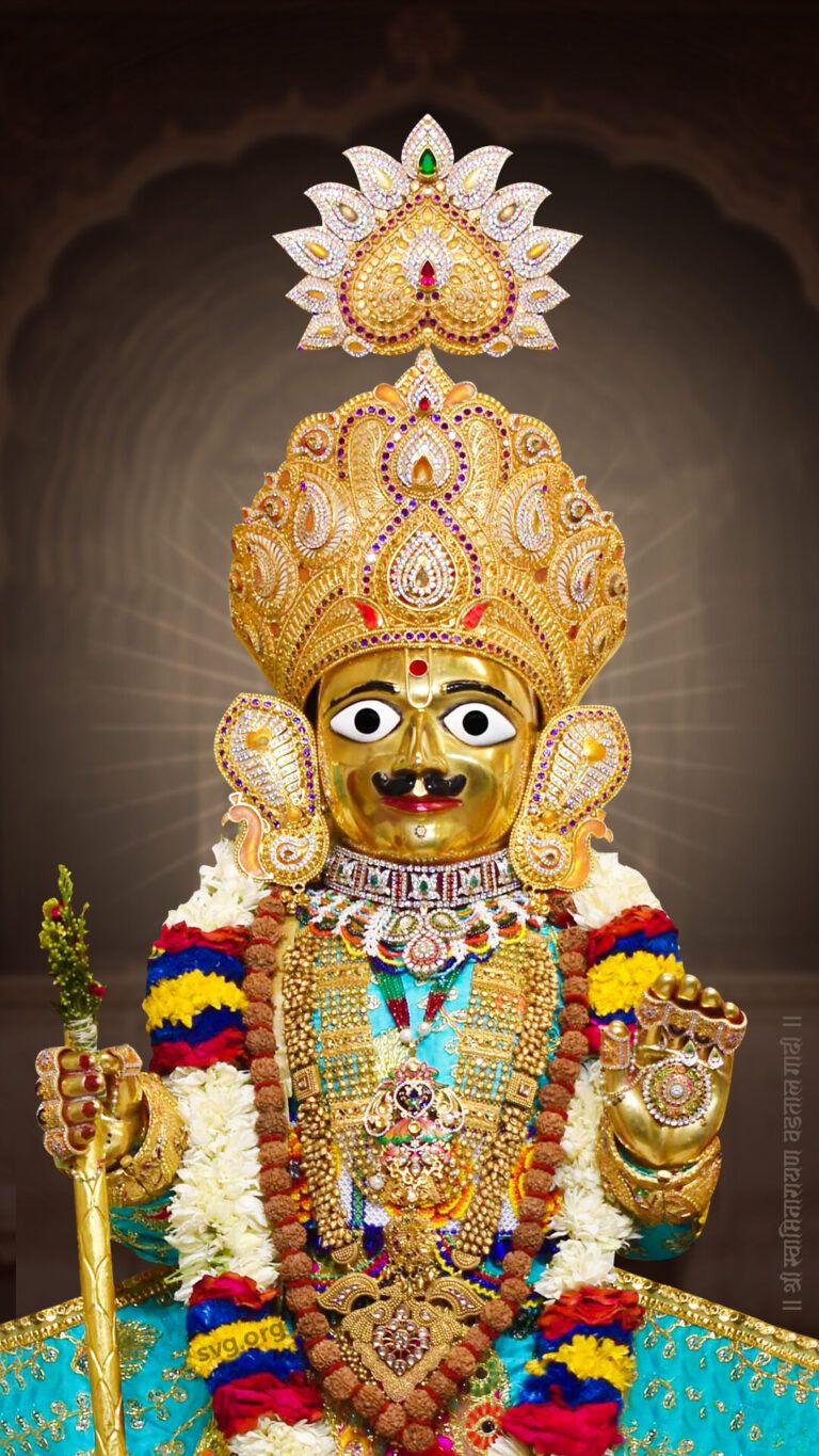 Golden Swaminarayan with ornate crown