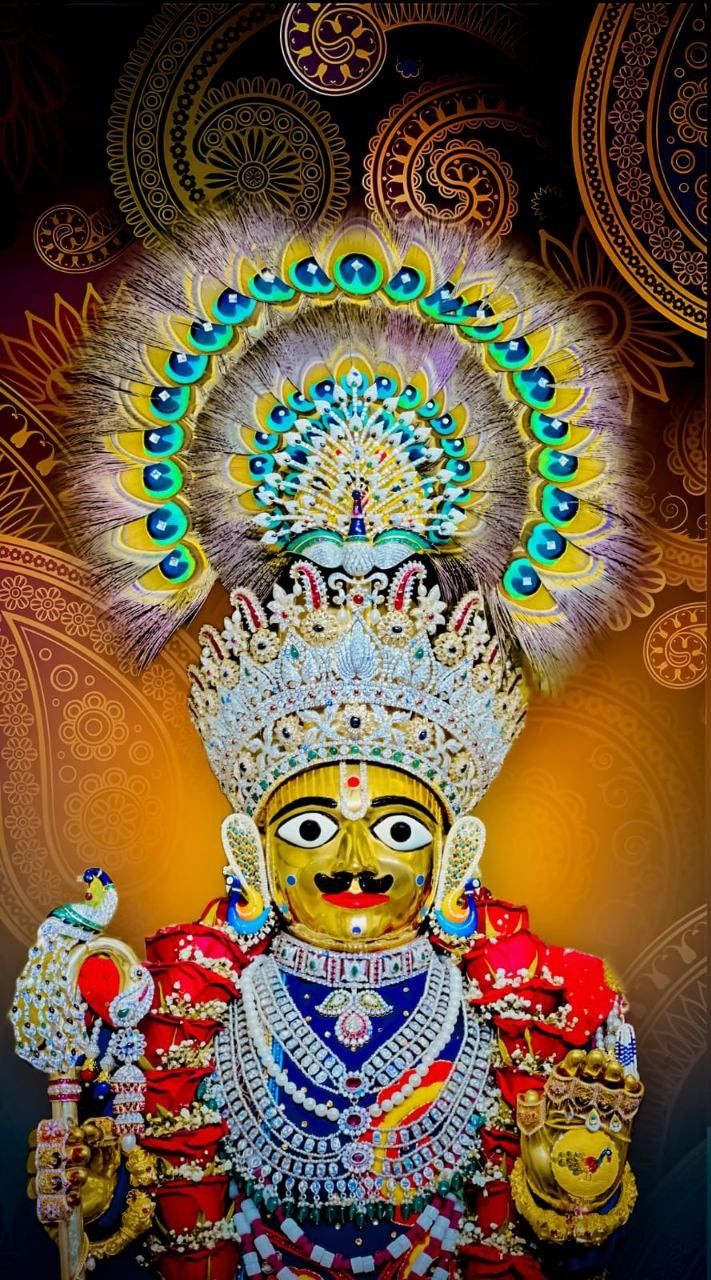 Swaminarayan with peacock feather halo