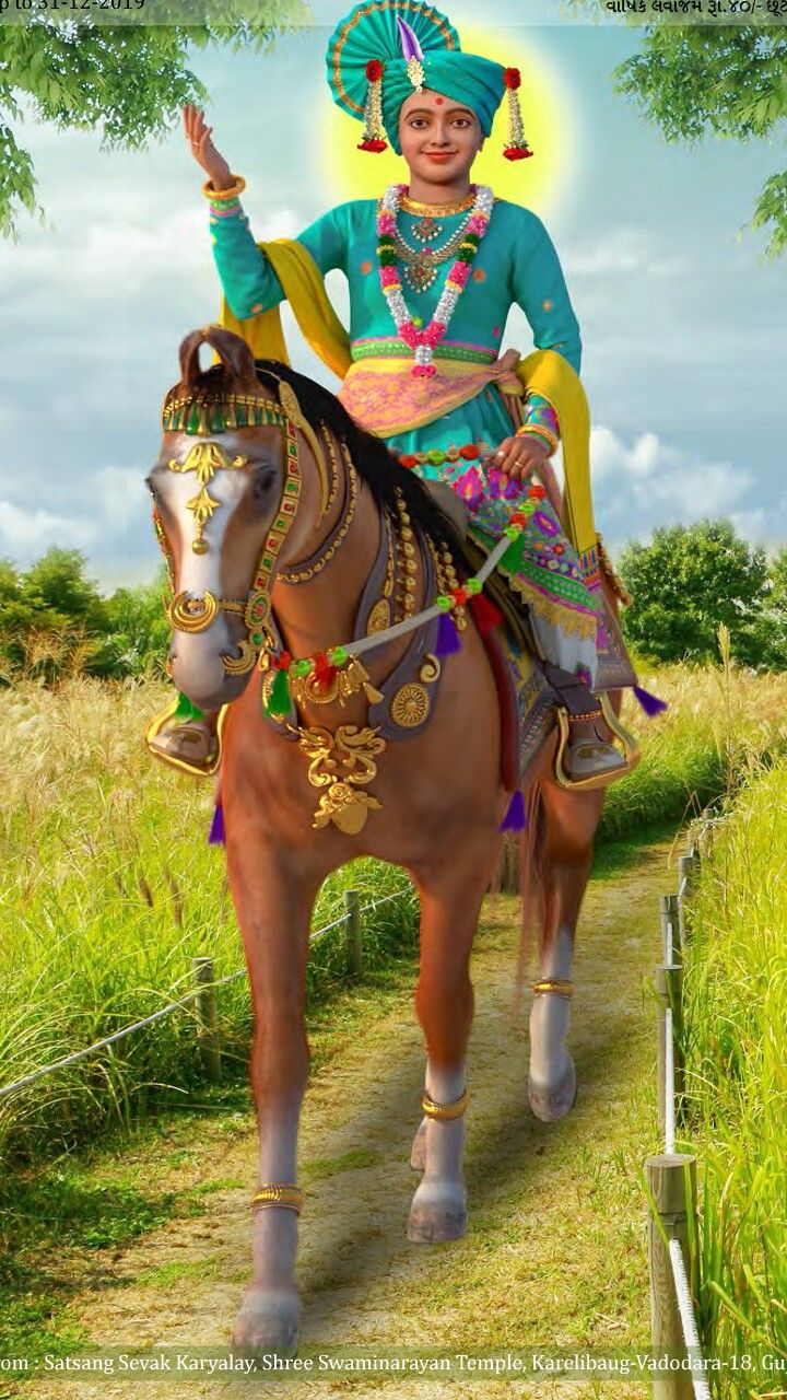 Swaminarayan Maharaj riding a horse
