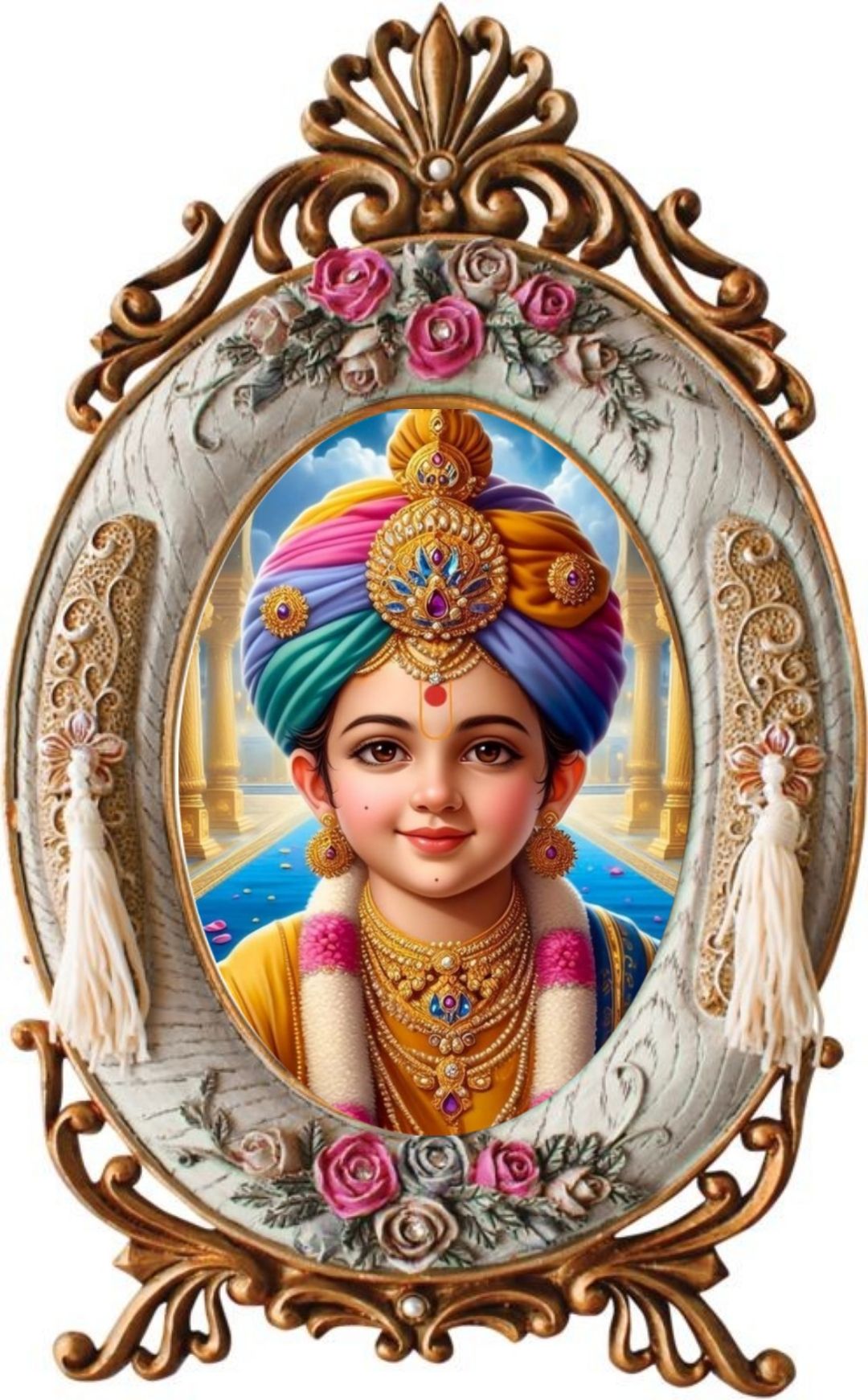 Smiling Swaminarayan child deity portrait