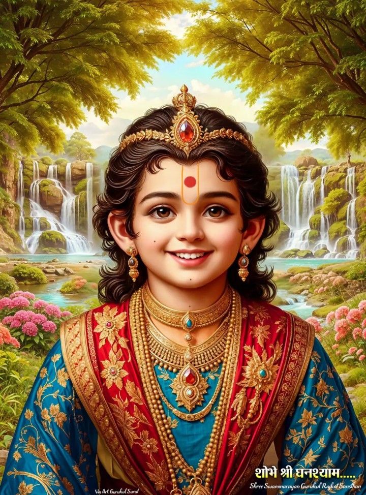 Swaminarayan Bhagwan amidst a lush forest