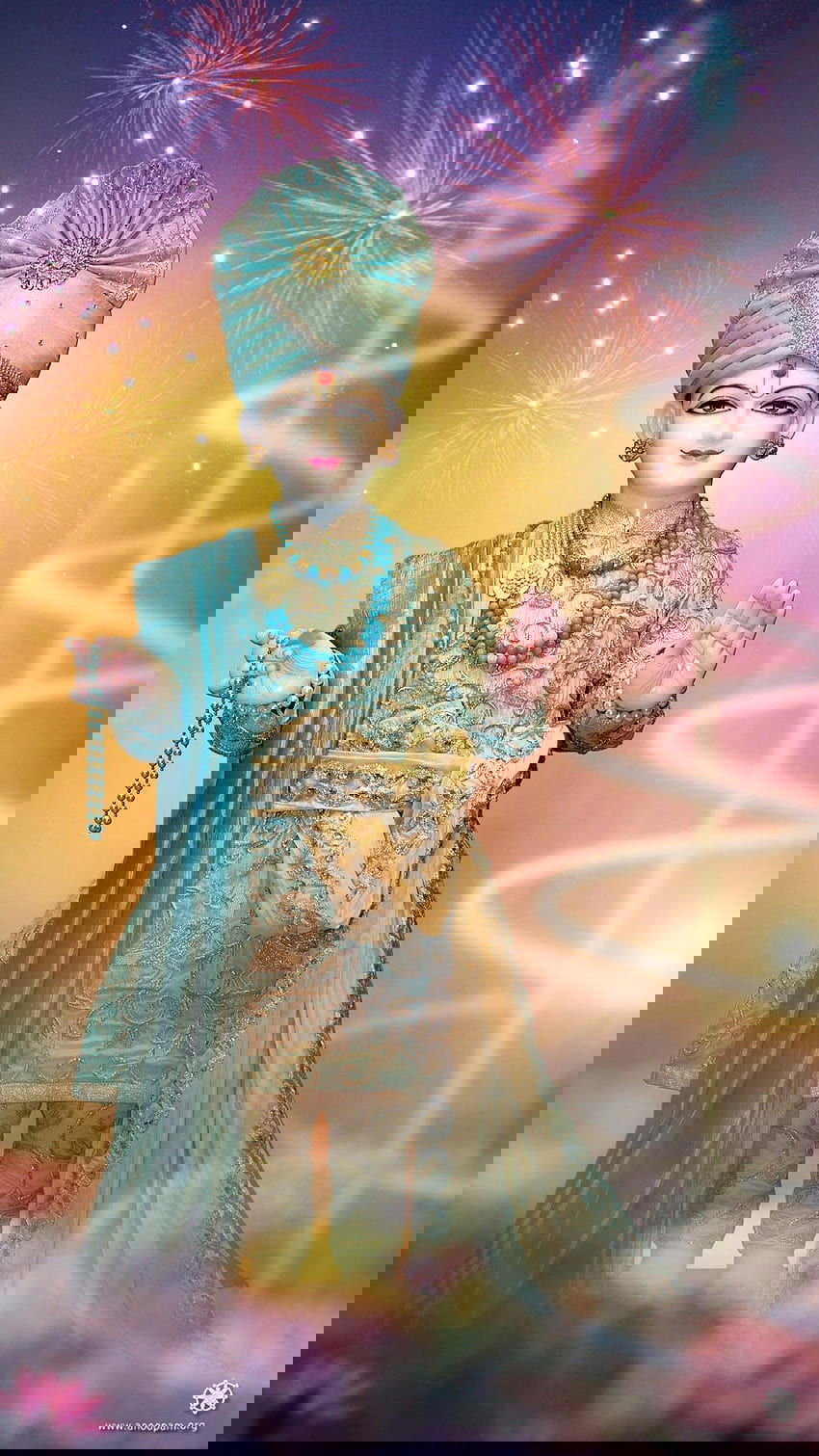 Swaminarayan with fireworks, divine portrait