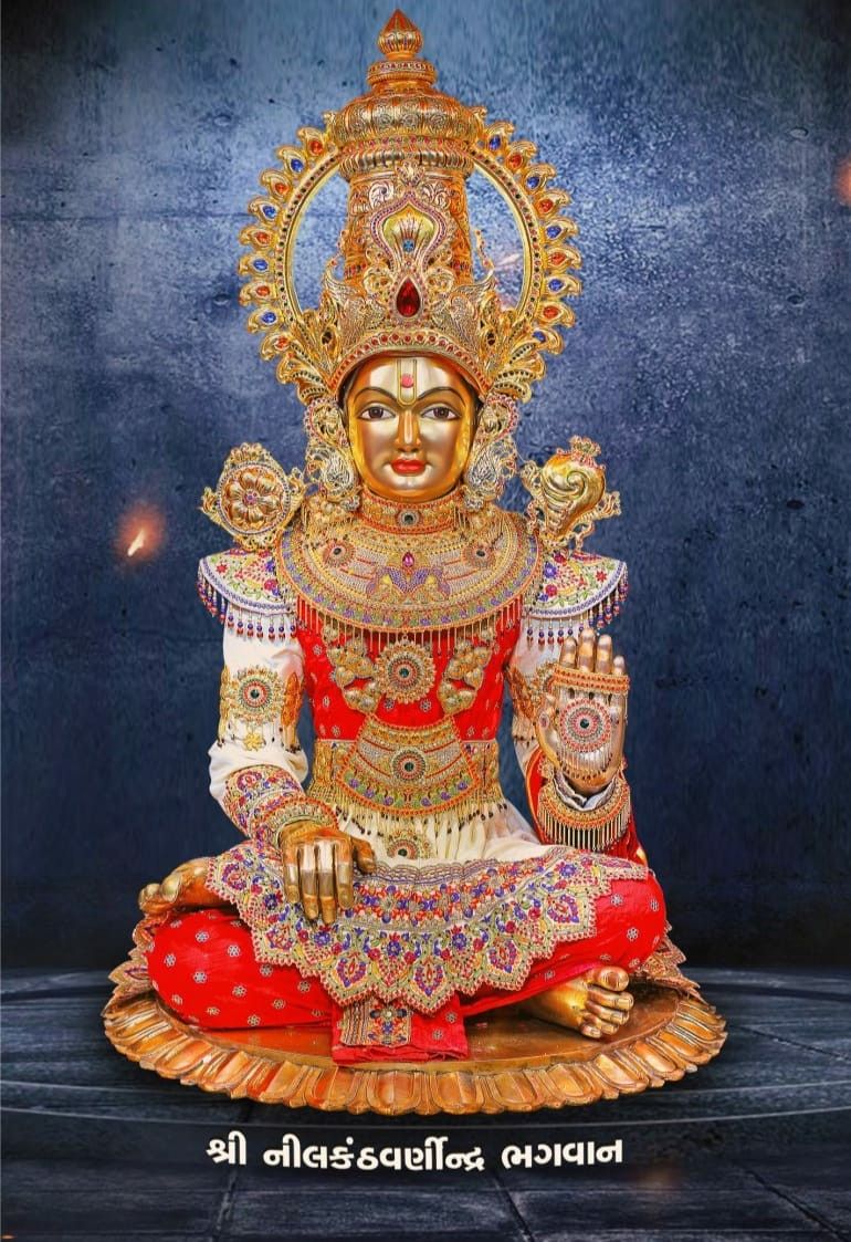 Golden Swaminarayan Bhagwan seated in lotus