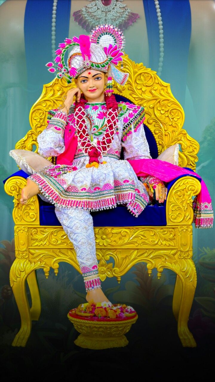 Swaminarayan seated on a golden throne
