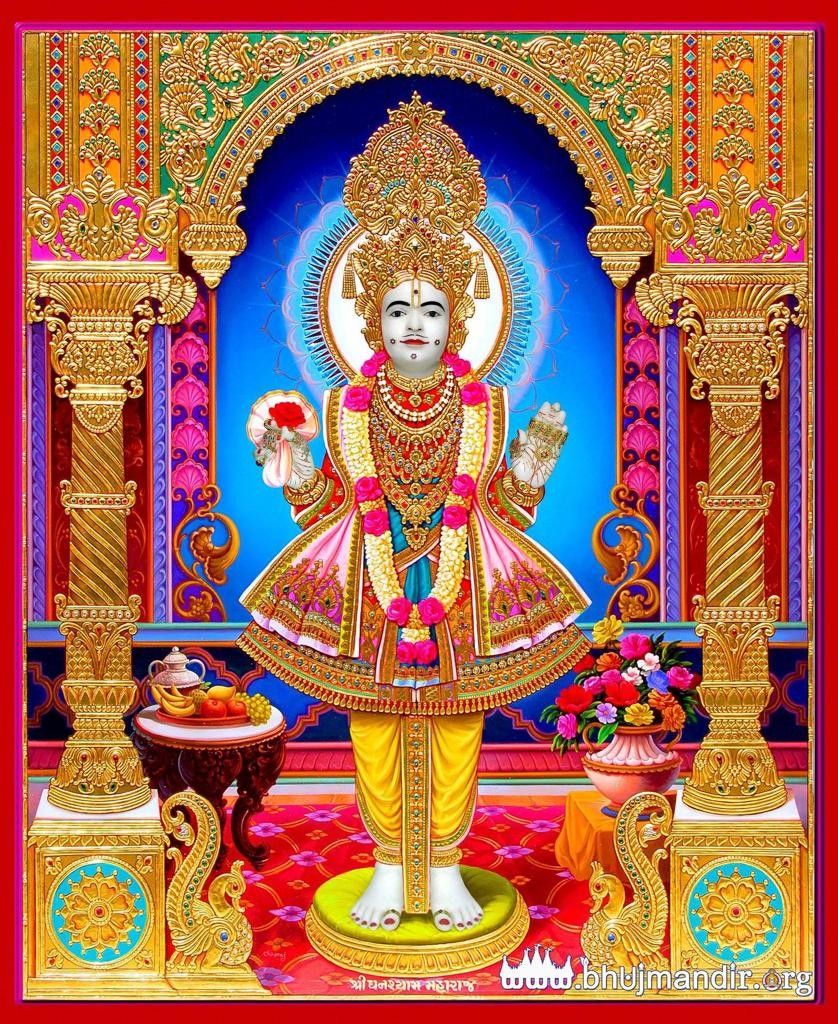 Swaminarayan deity in ornate temple setting
