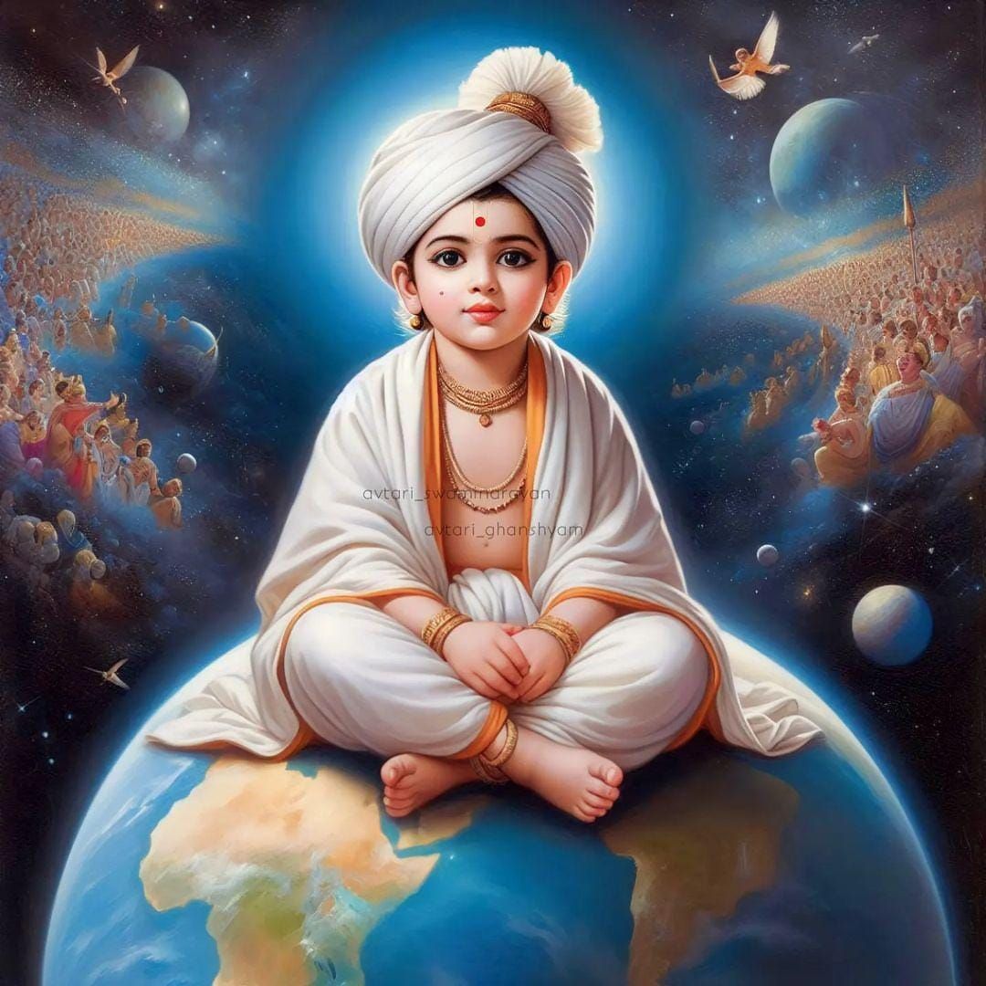 Child Swaminarayan seated on the earth