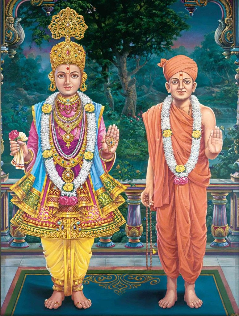 Swaminarayan and sadhu in regal attire