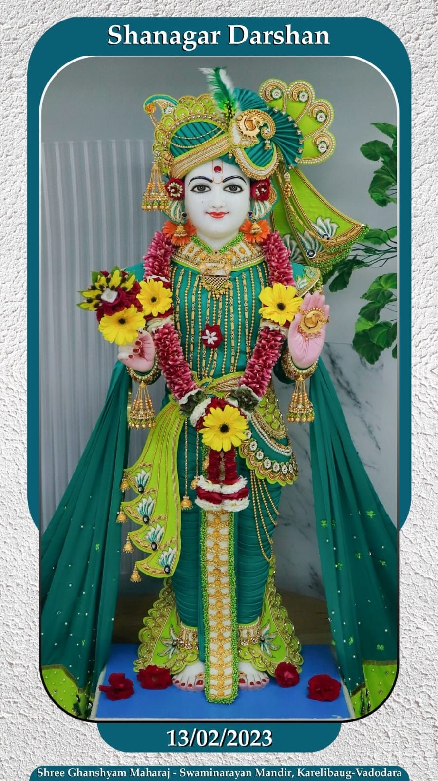Swaminarayan Maharaj in floral attire.