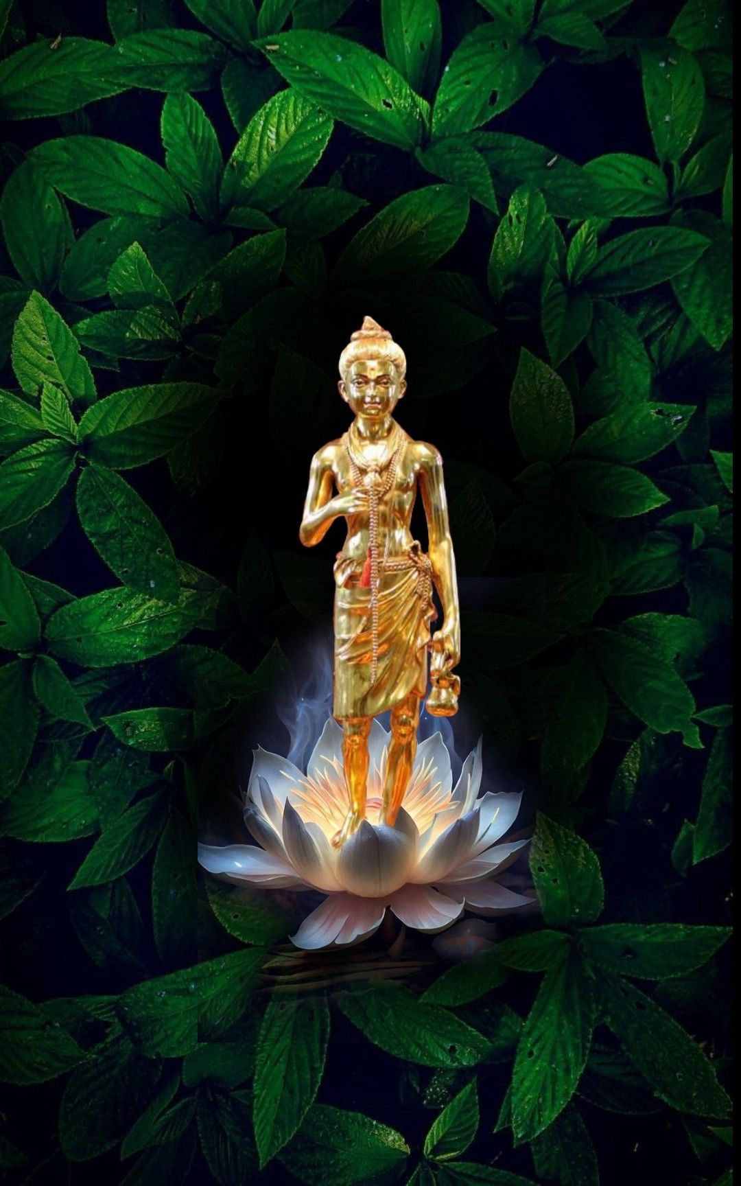 Golden Swaminarayan on white lotus