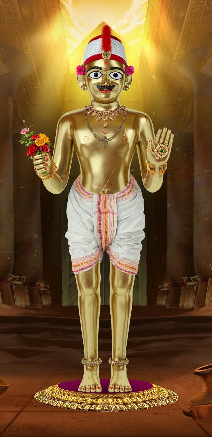 Golden Swaminarayan statue with blessings