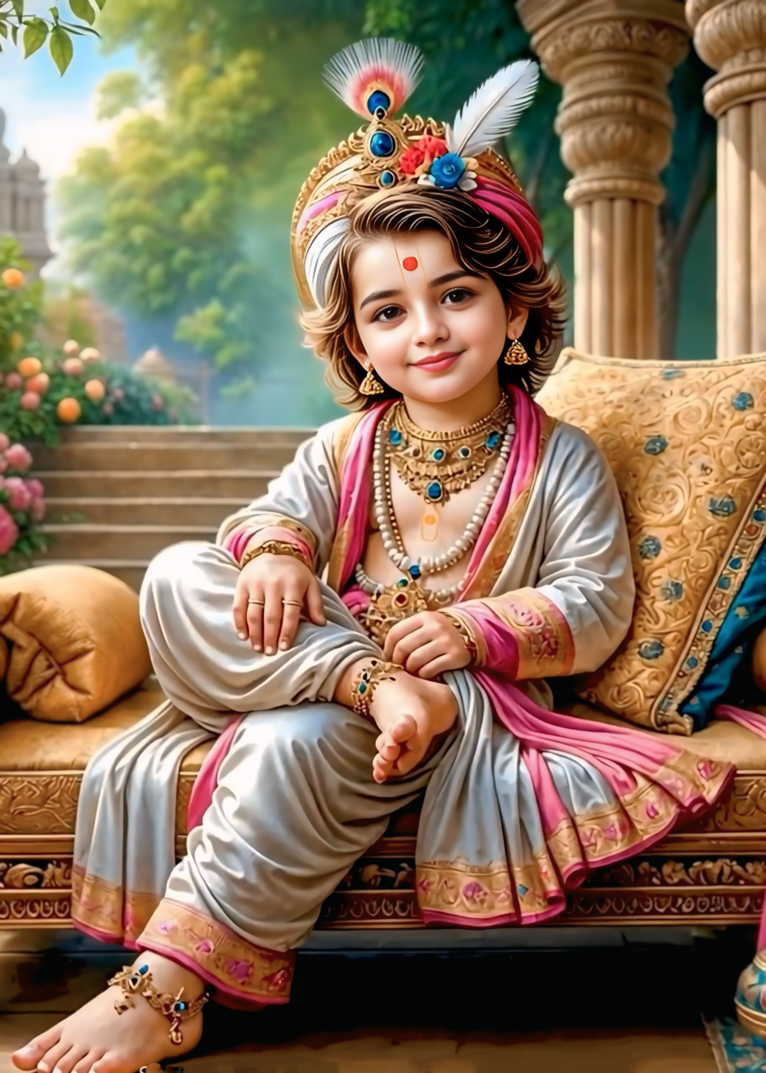 Young Swaminarayan with peacock feather crown