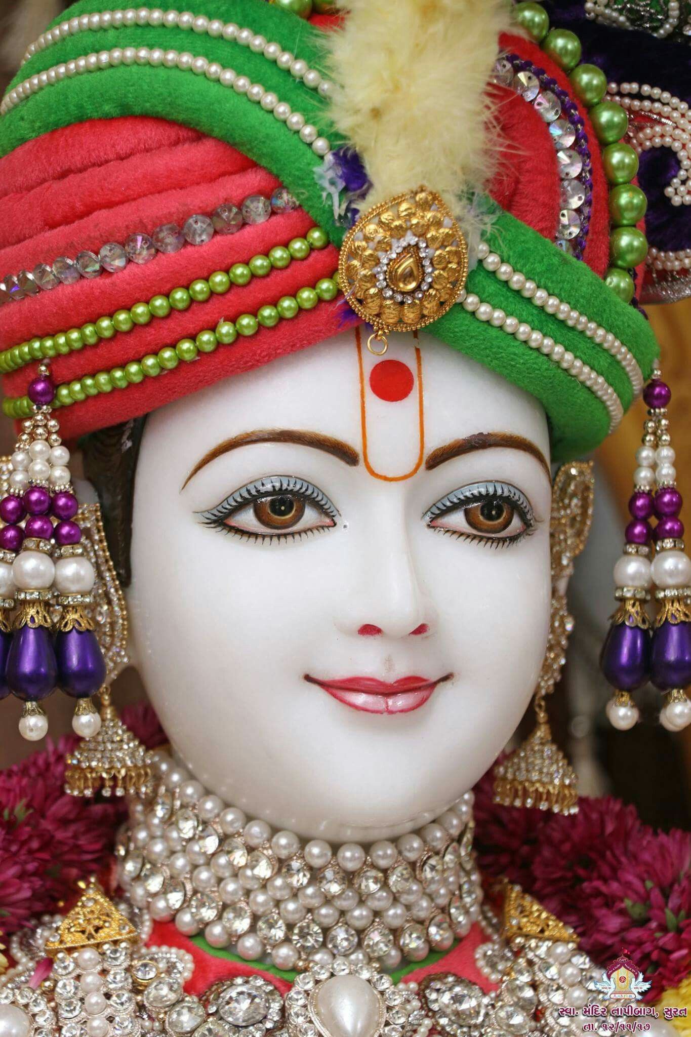 Swaminarayan with ornate headdress, devotional art