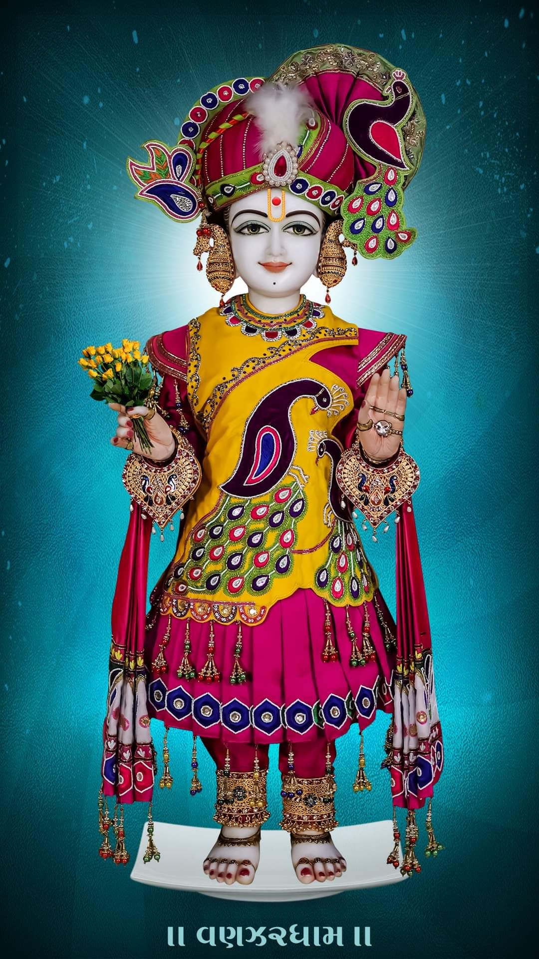 Swaminarayan Bhagwan with peacock feathers