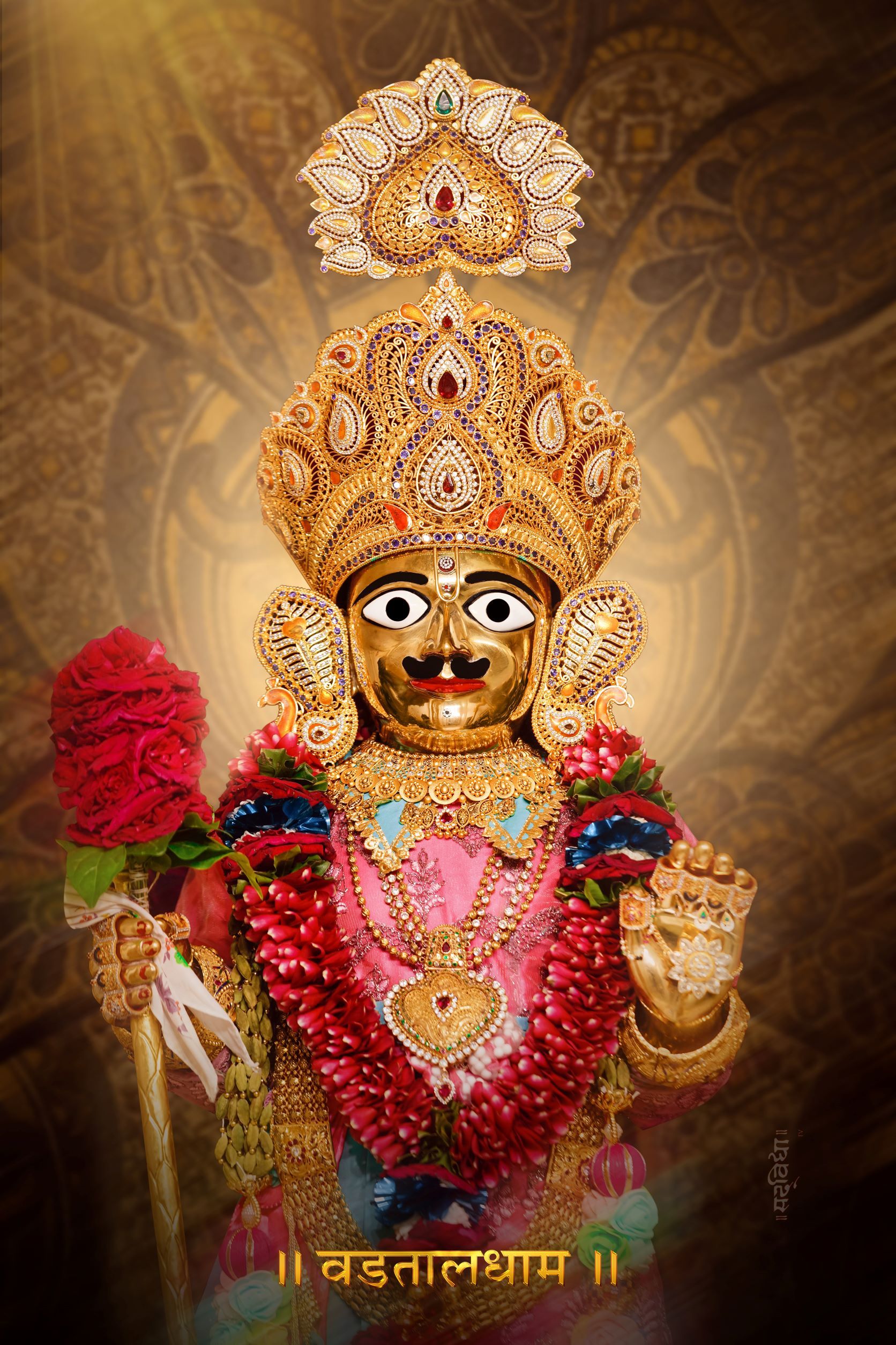 Swaminarayan Bhagwan with golden crown.