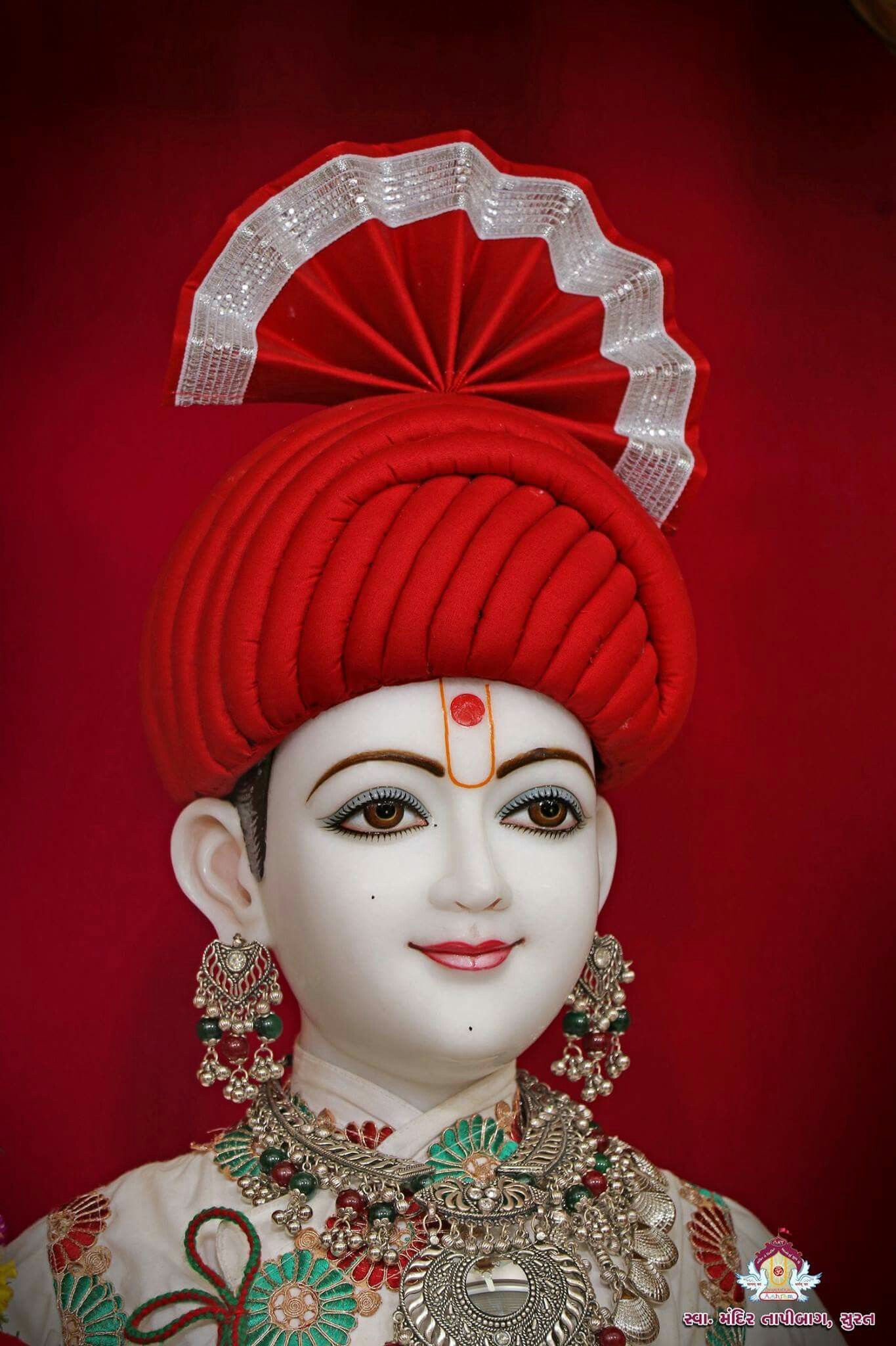 Swaminarayan with crimson headdress