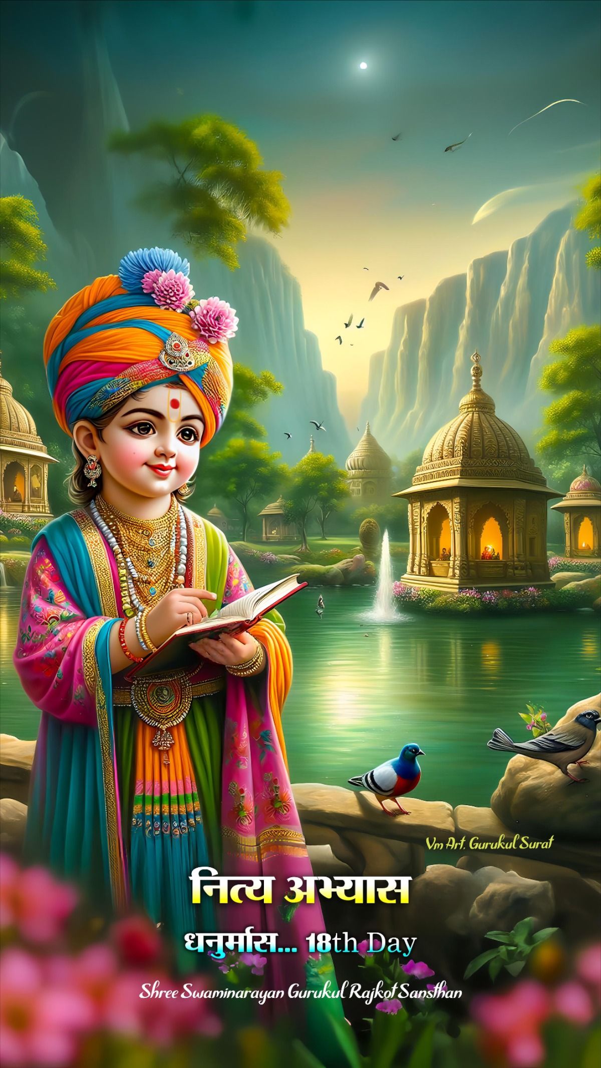 Young Swaminarayan studying in nature