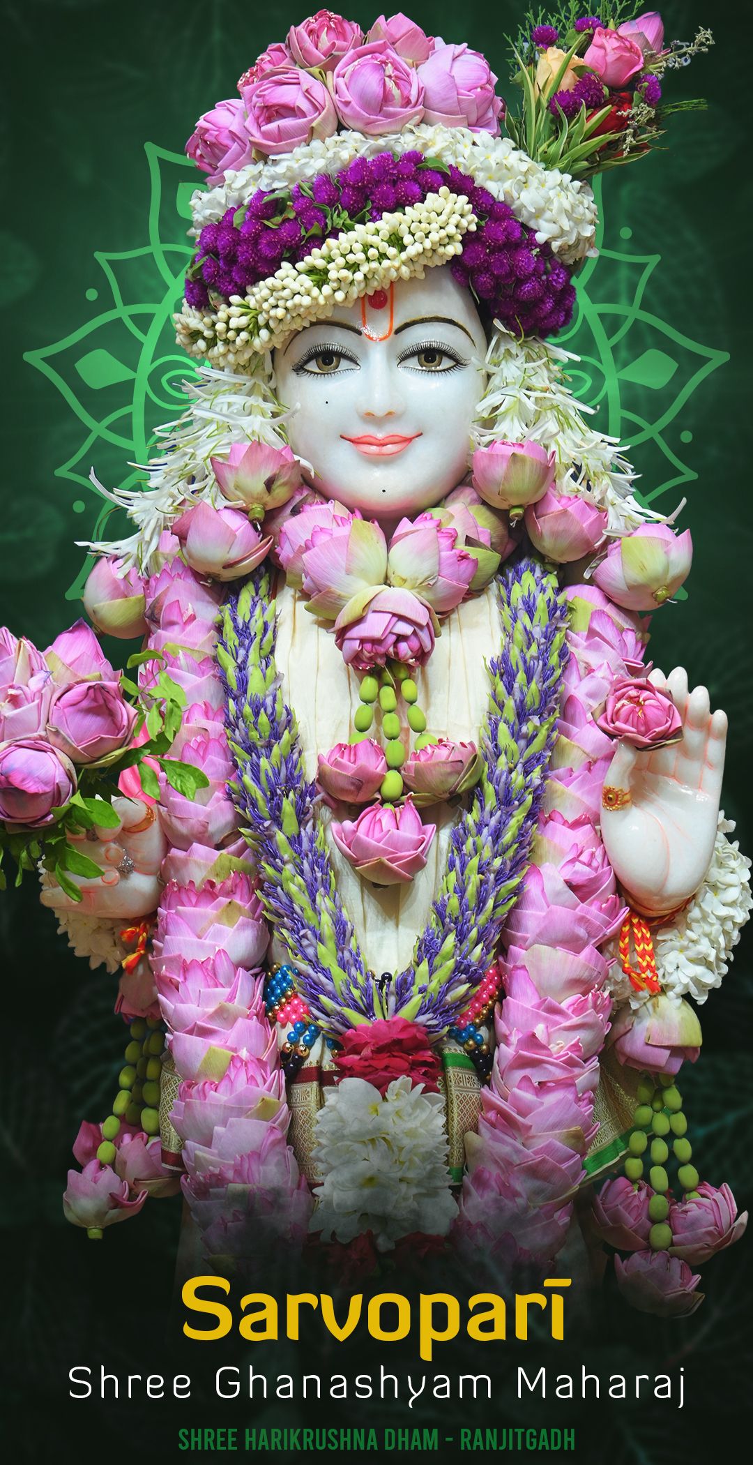 Swaminarayan adorned with lotus flowers
