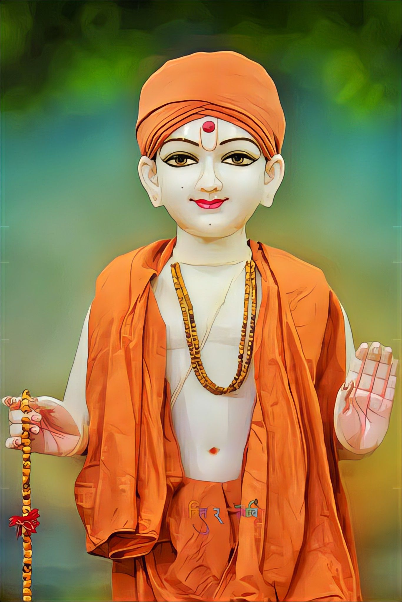 Swaminarayan with open hands blessing devotees