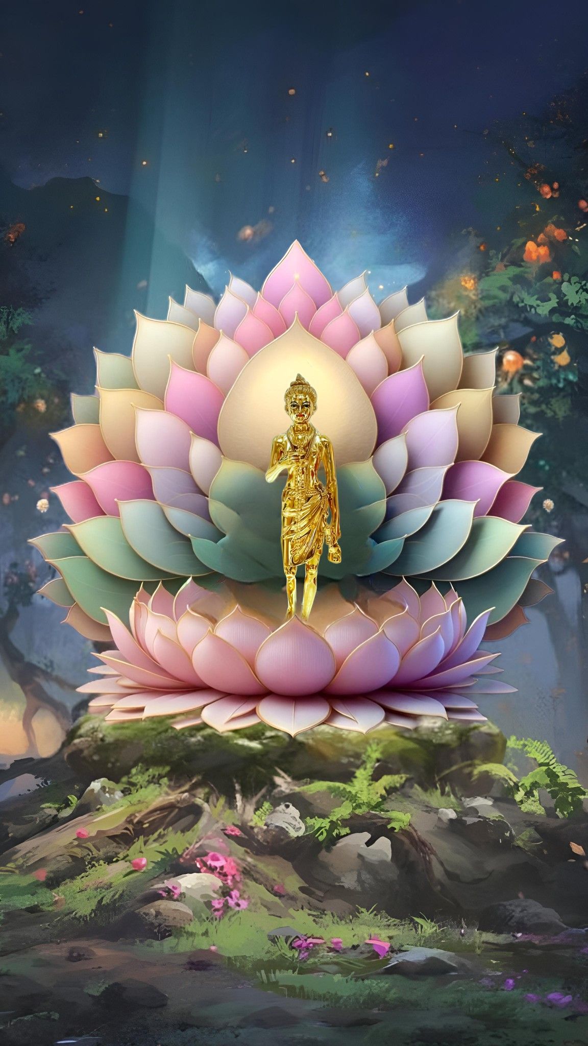 Swaminarayan within a lotus blossom.