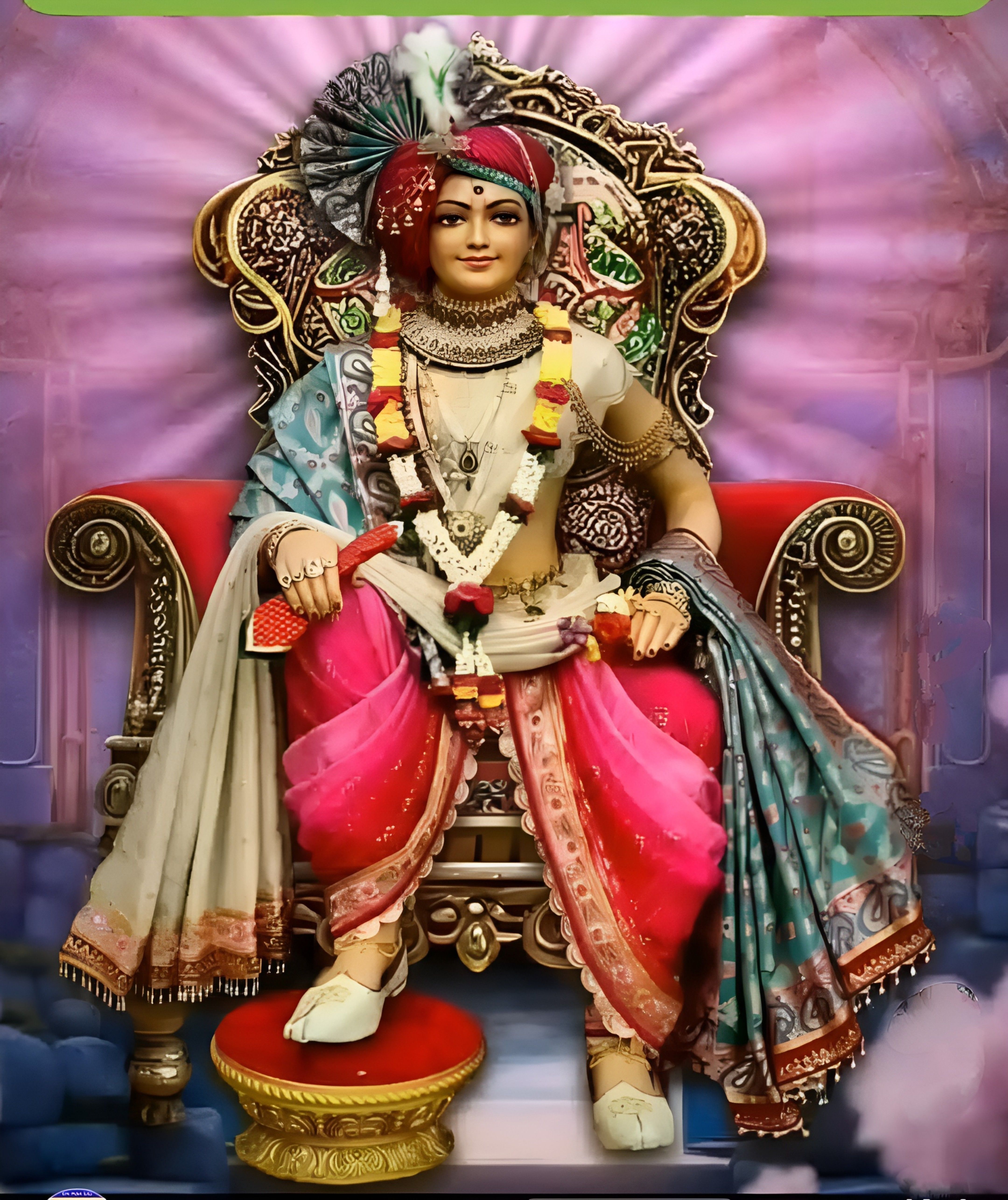 Swaminarayan seated on a golden throne
