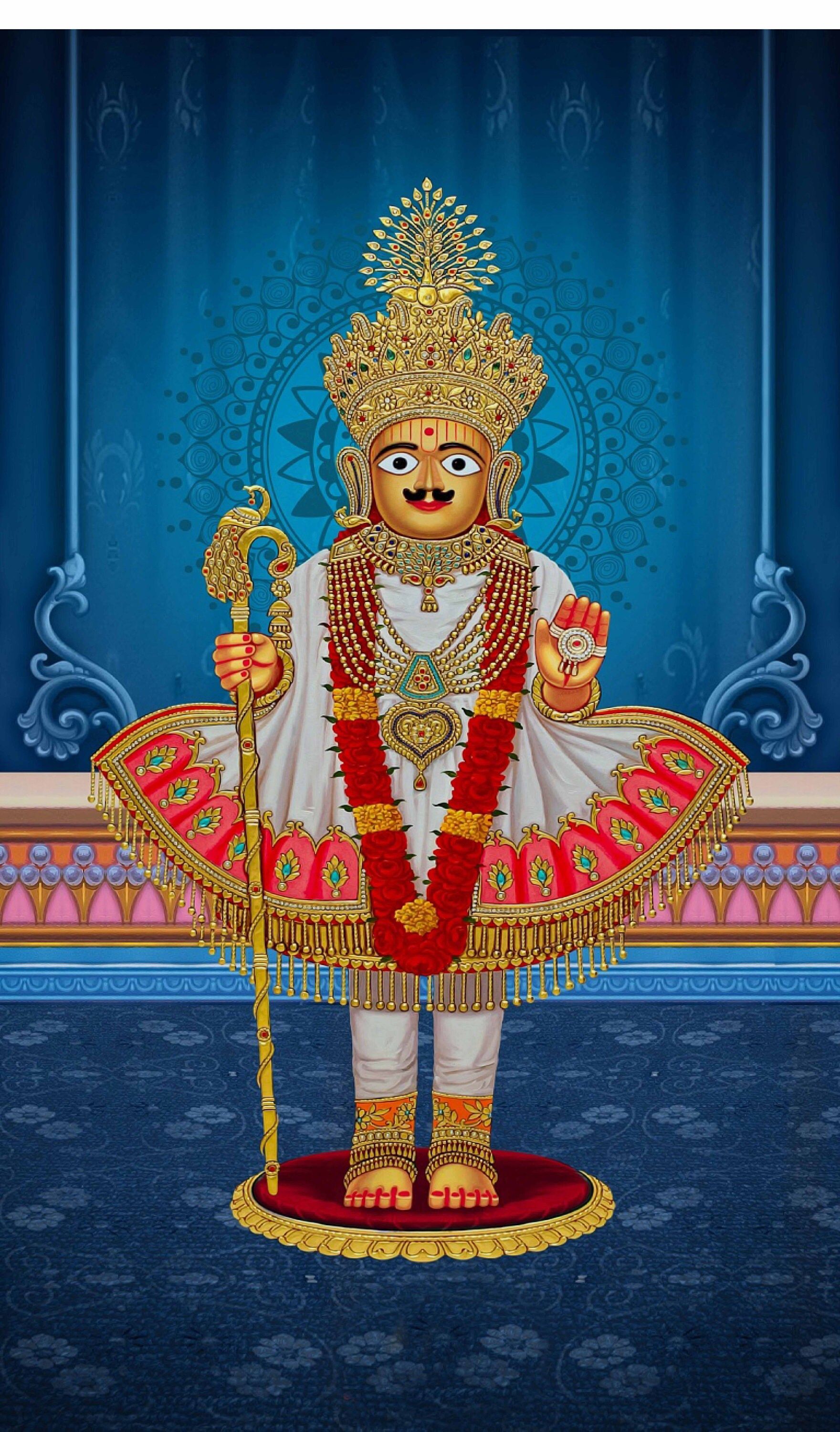 Swaminarayan with ornate gold jewelry