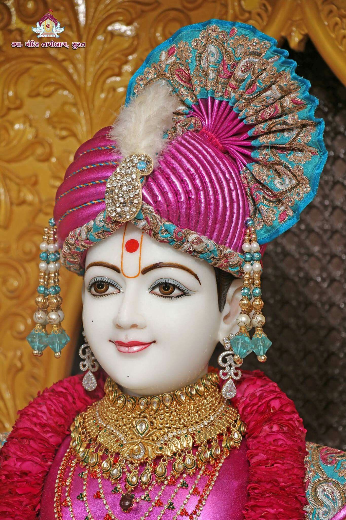 Swaminarayan idol with jeweled turban