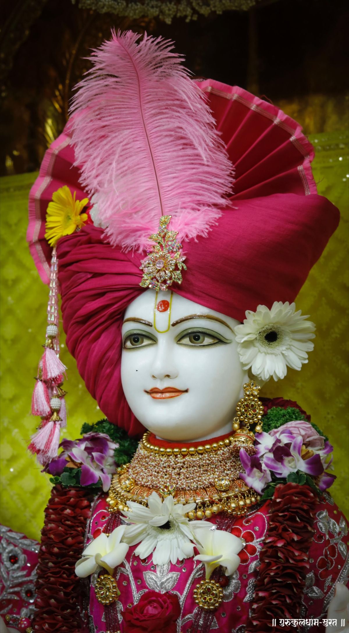 Swaminarayan with ornate mukut and flowers