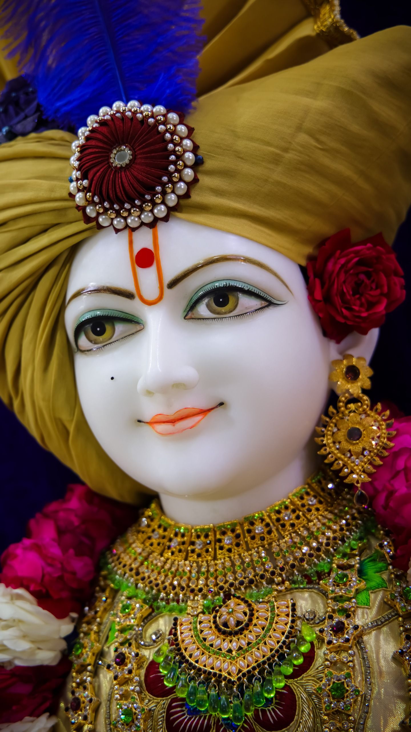 Close-up of Swaminarayan’s peaceful face.