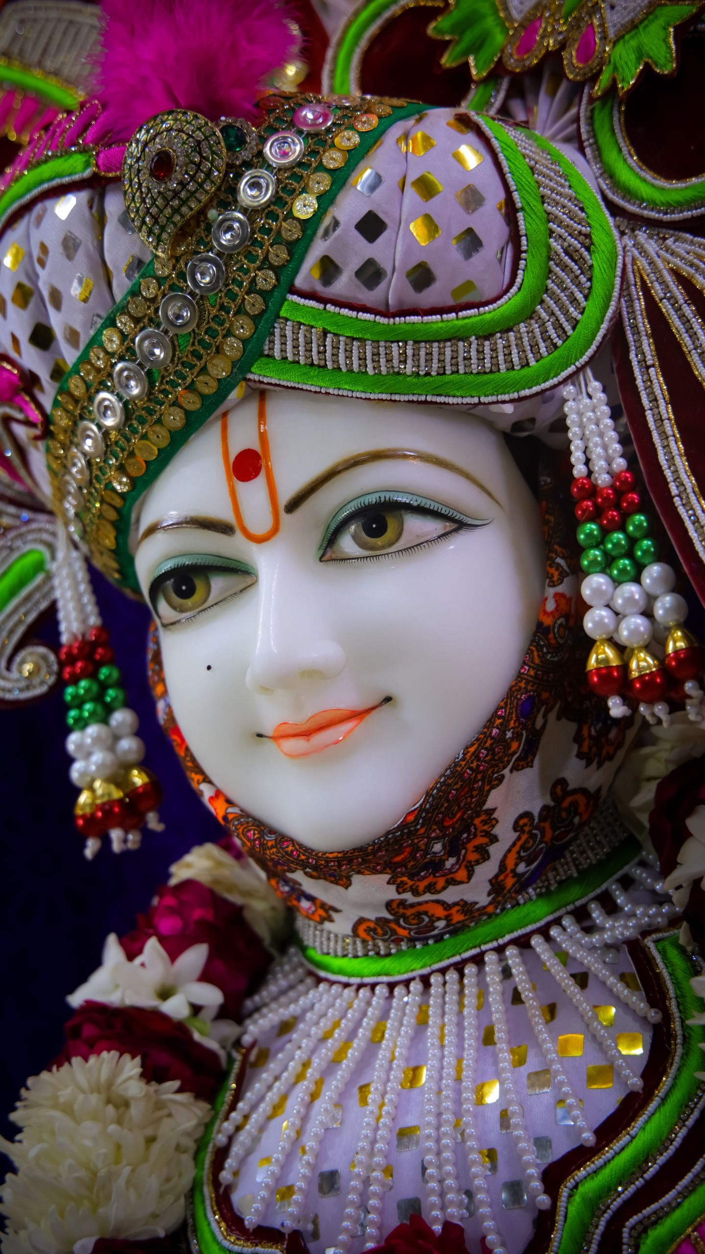 Close-up of Swaminarayan deity face