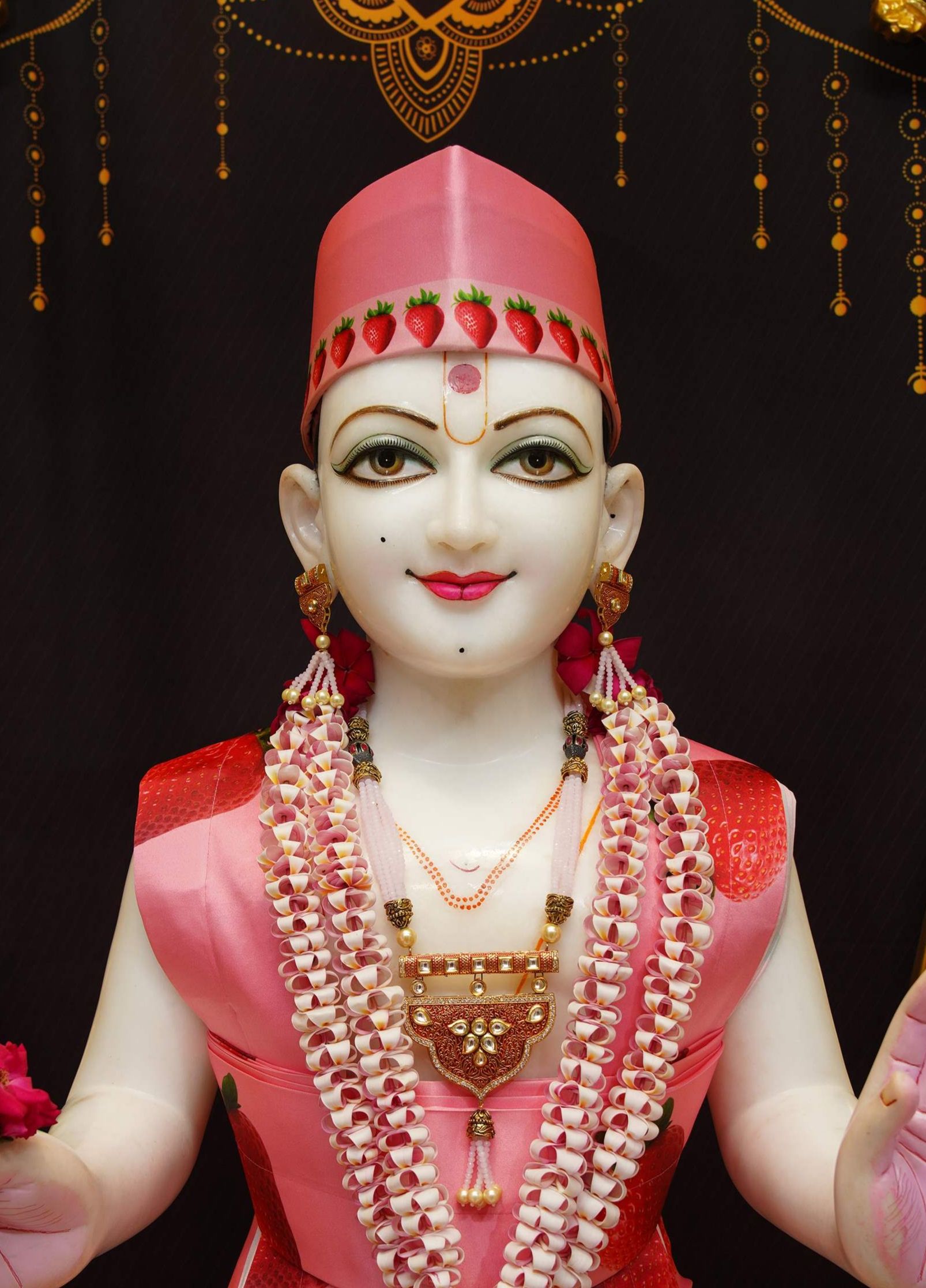 Swaminarayan with strawberry crown, divine portrait