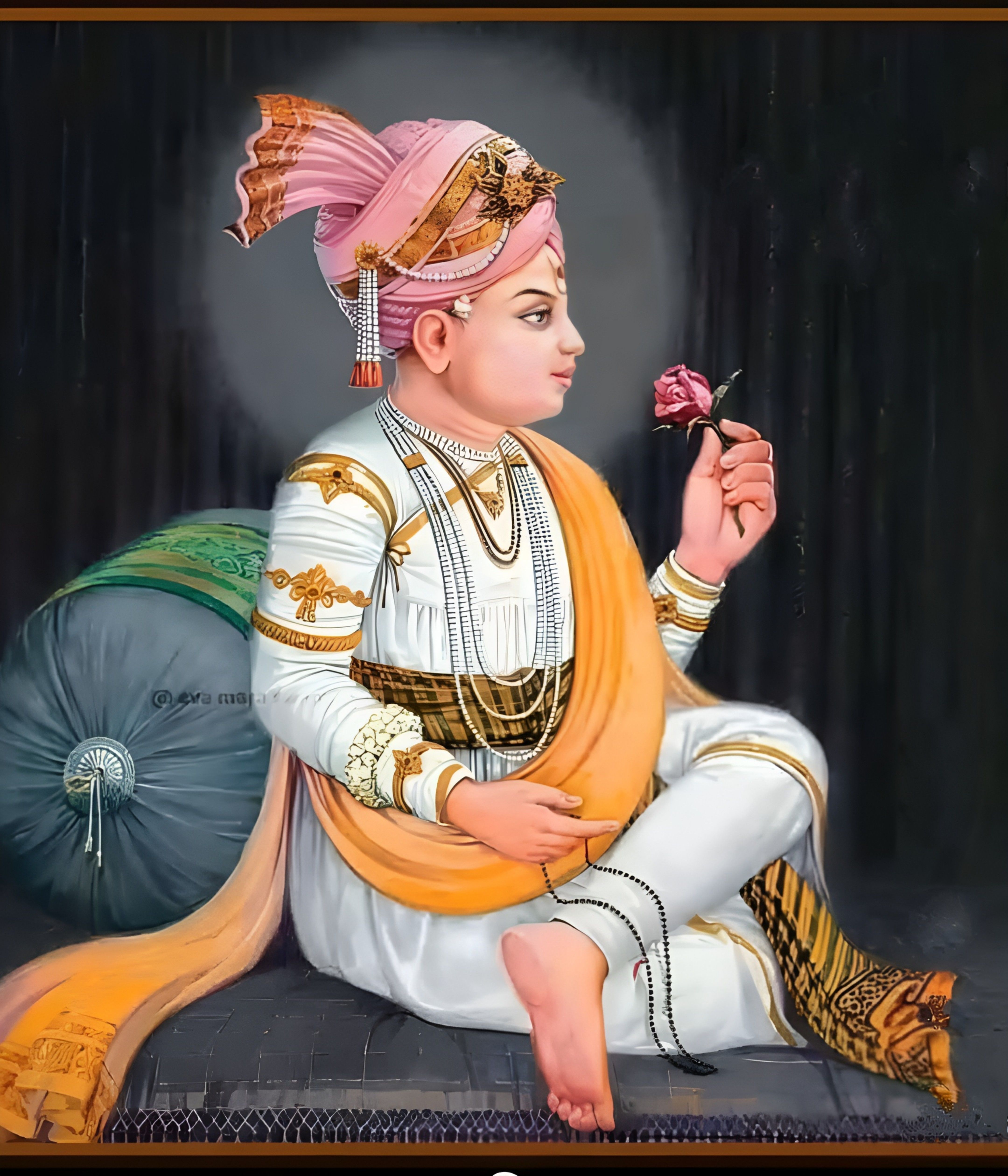 Swaminarayan holding a rose in hand
