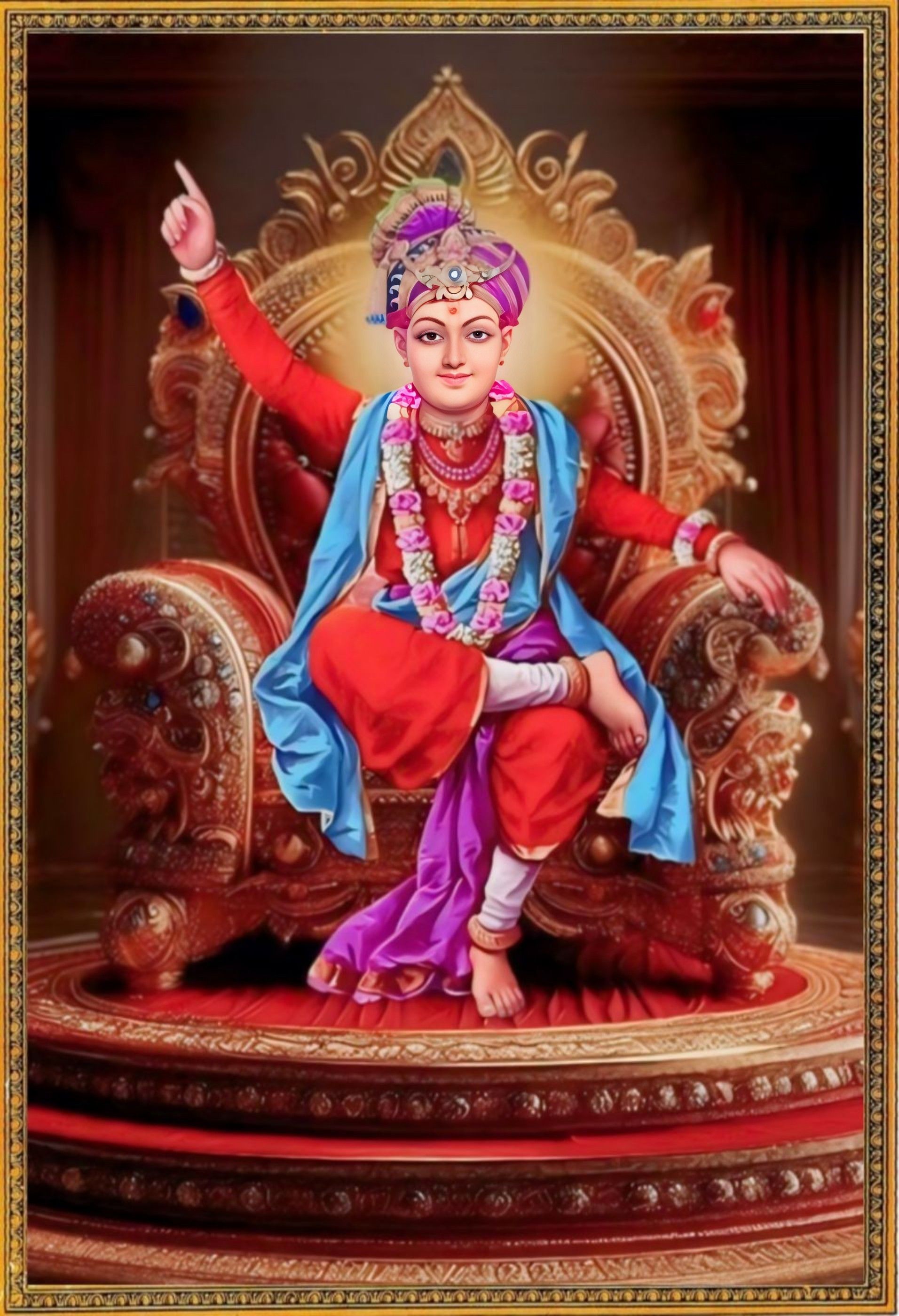 Swaminarayan seated on a golden throne