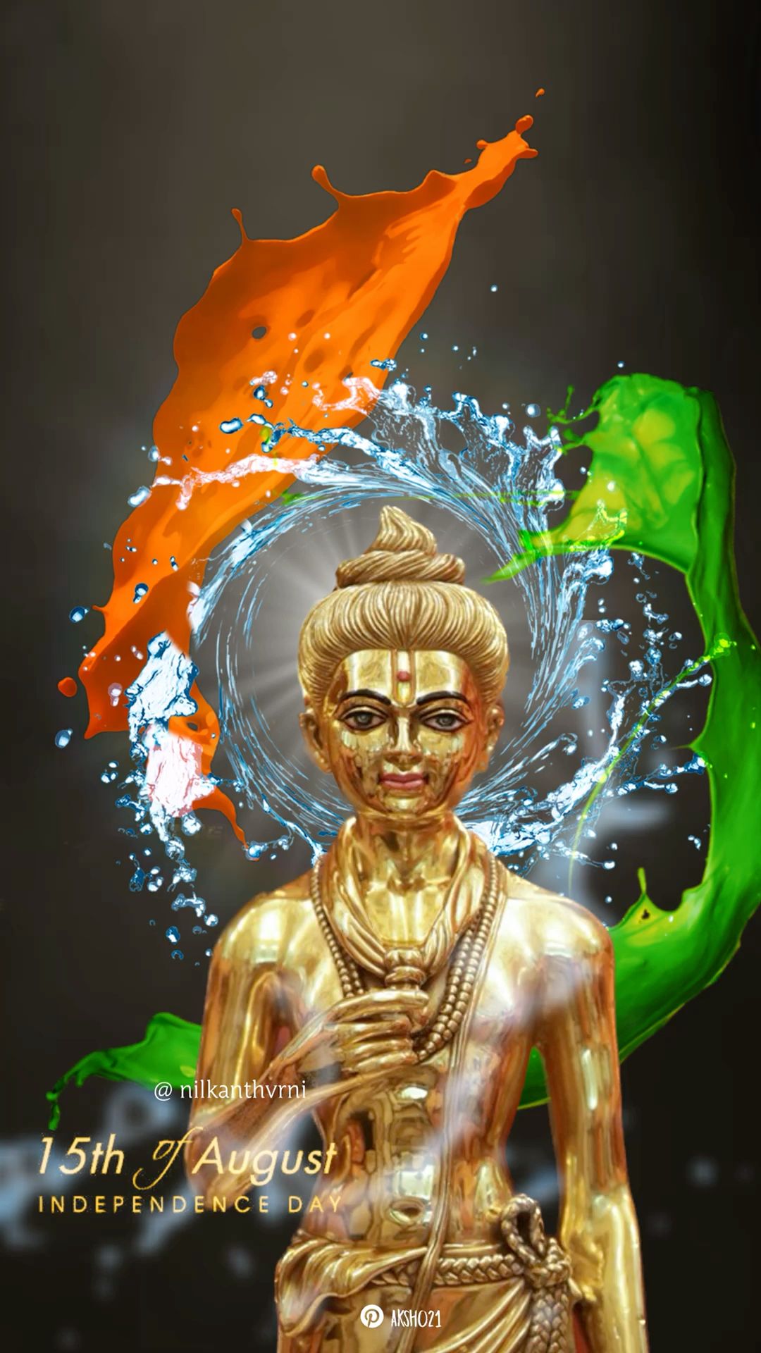 Swaminarayan with Indian flag on Independence Day