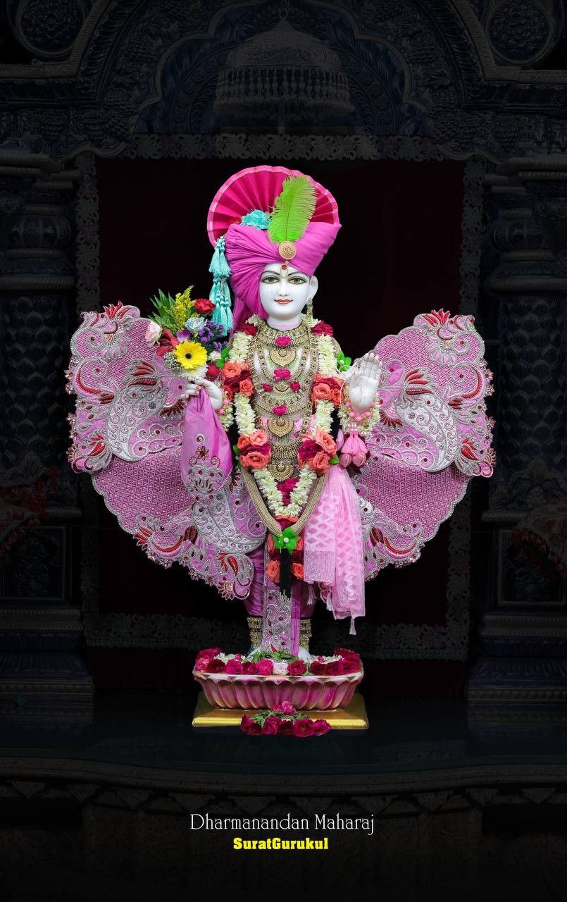Swaminarayan Maharaj in ornate temple setting