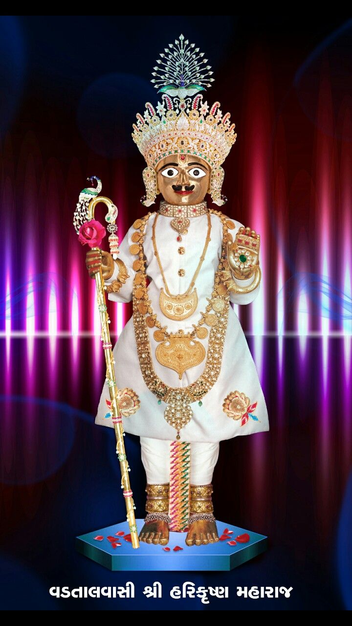 Swaminarayan statue with ornate crown