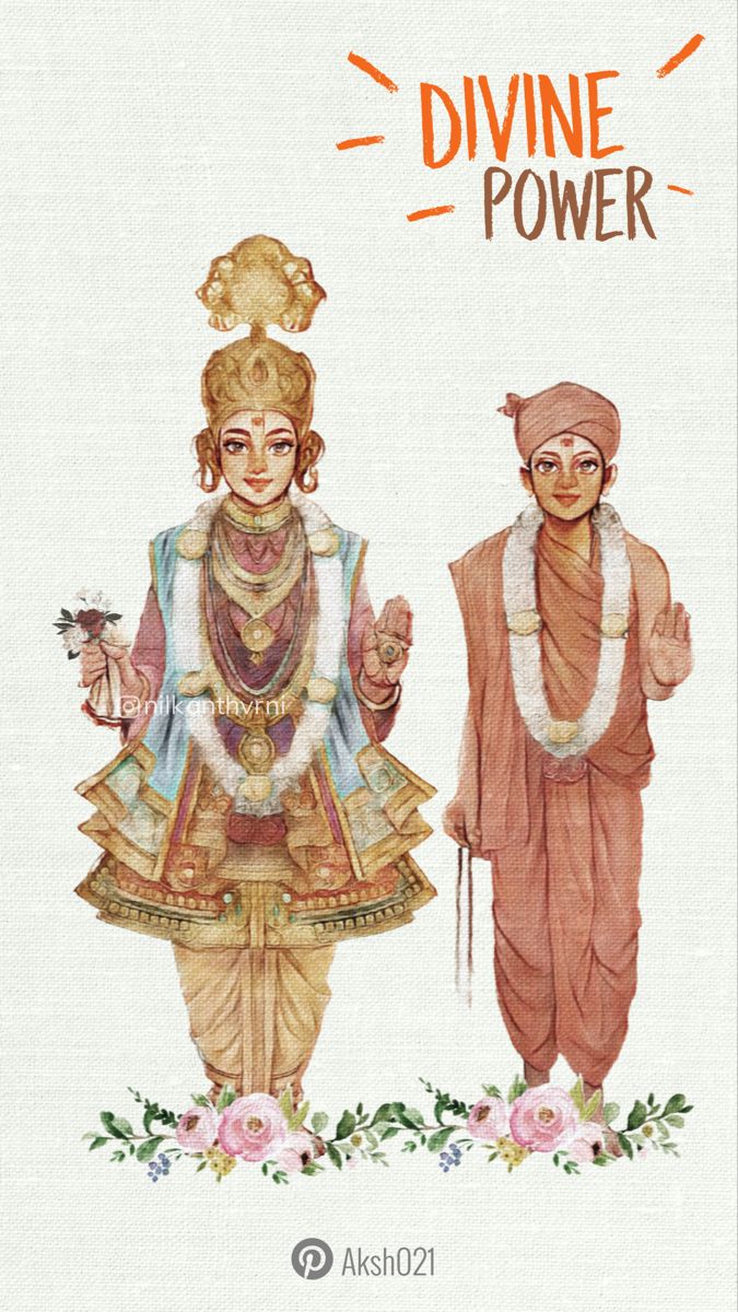 Swaminarayan and disciple devotional illustration.