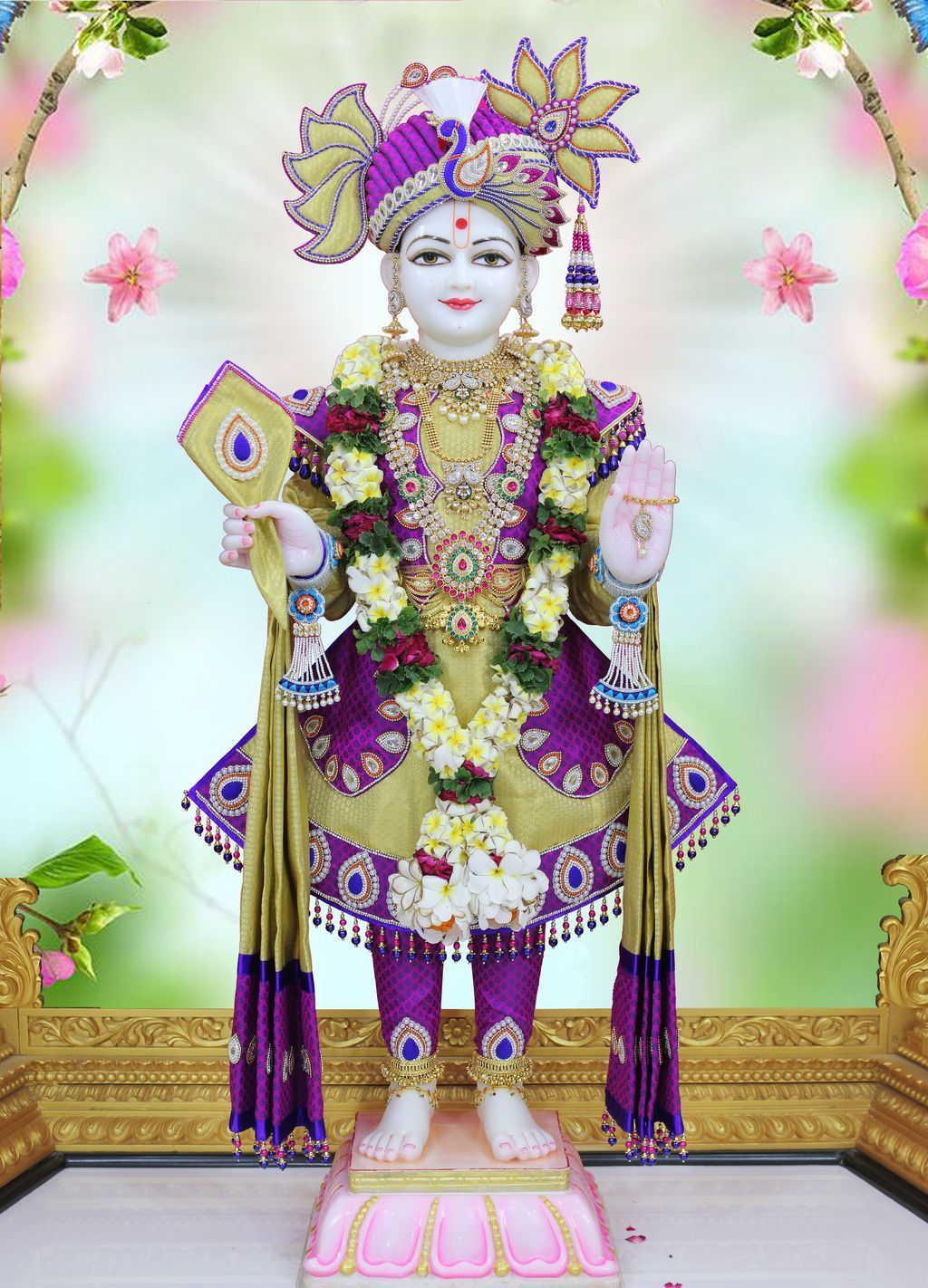 Swaminarayan Bhagwan in ornate floral attire