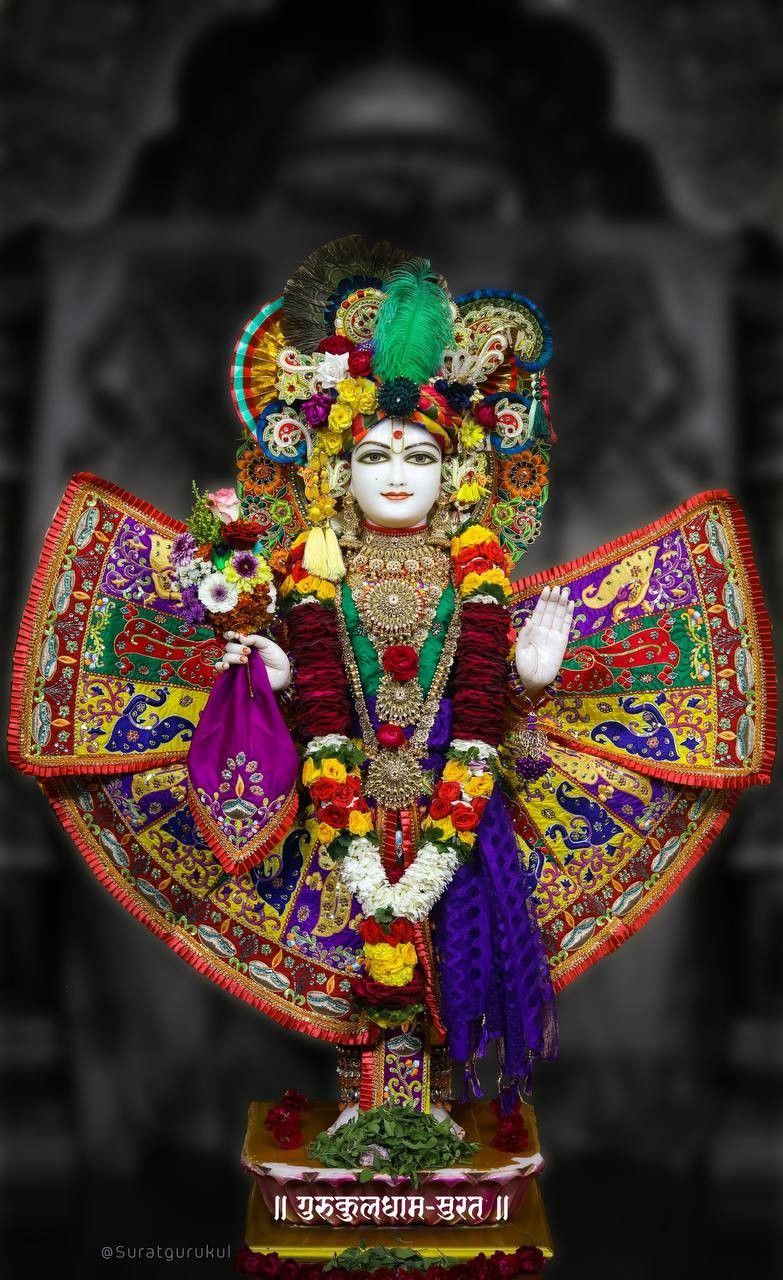 Swaminarayan Bhagwan adorned with flowers