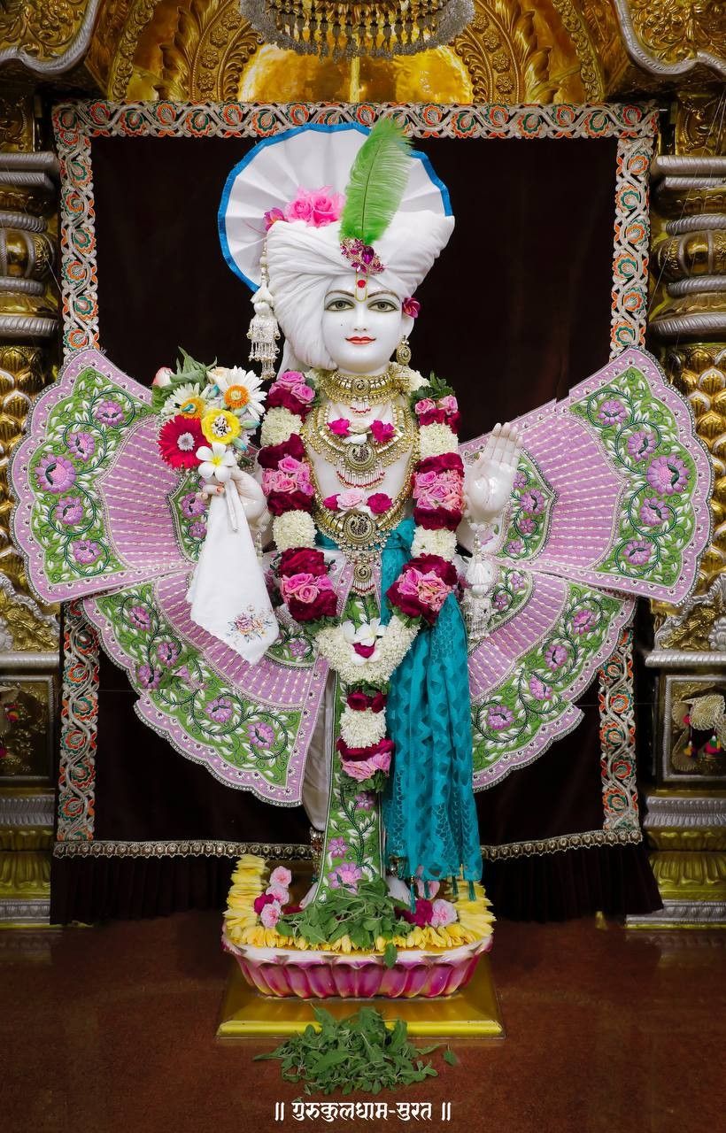 Swaminarayan deity with floral decoration